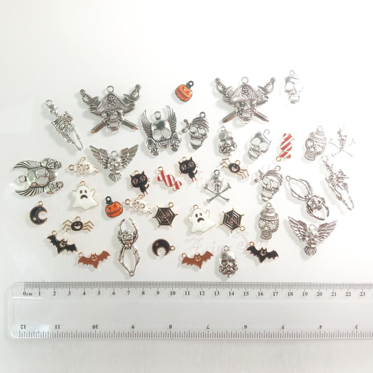 20 Pairs Halloween Charms Mixed Enamel Pendant Jewellery Making Accessories Candy Ghost Pumpkin Bat Spider Cat Skull - - Asia Sell