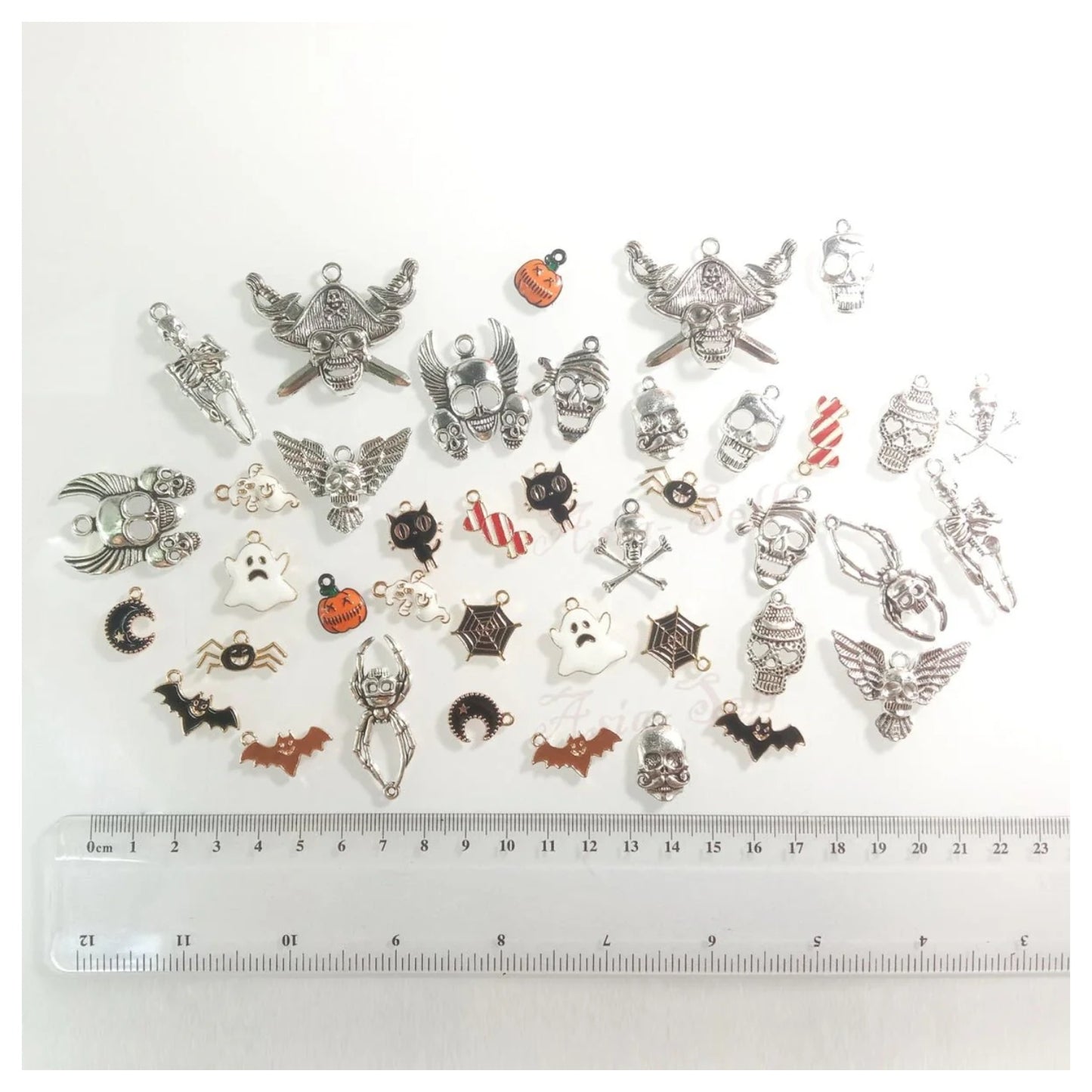 20 Pairs Halloween Charms Mixed Enamel Pendant Jewellery Making Accessories Candy Ghost Pumpkin Bat Spider Cat Skull - - Asia Sell