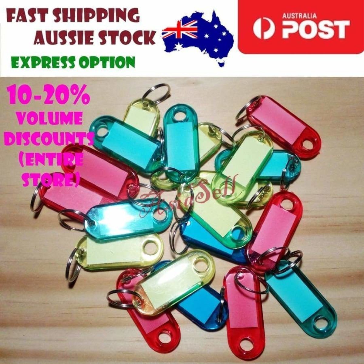 20 Plastic Luggage Key Tags 44x20mm Ring Keytags Name Card Label Keychains Keyrings - - Asia Sell