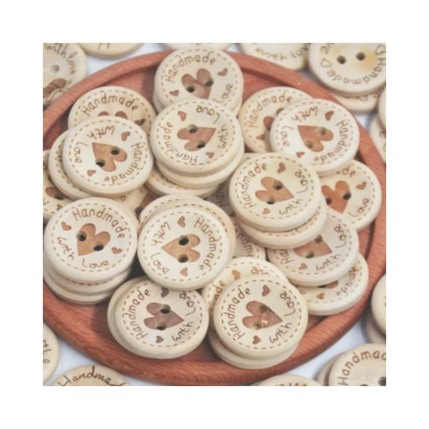 200pcs 2-Holes Handmade with Love Round Wooden Buttons Button Handmade Clothes - 15mm "Handmade with Love" - Asia Sell