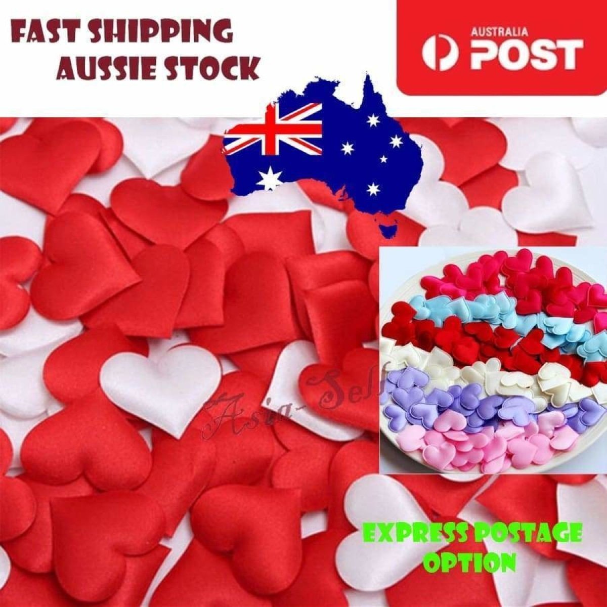 200pcs Fabric Hearts RED WHITE 3.2cm Wedding Party Confetti Table Decorations - - Asia Sell