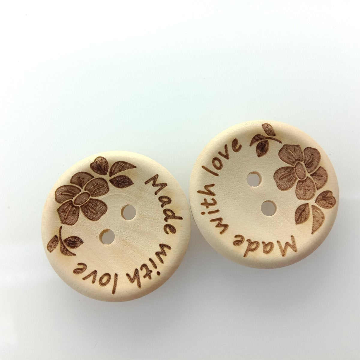 20/30pcs 25mm/30mm Made With Love Handmade Clothes Flower Wooden Sewing Buttons - 25mm 30pcs - Asia Sell