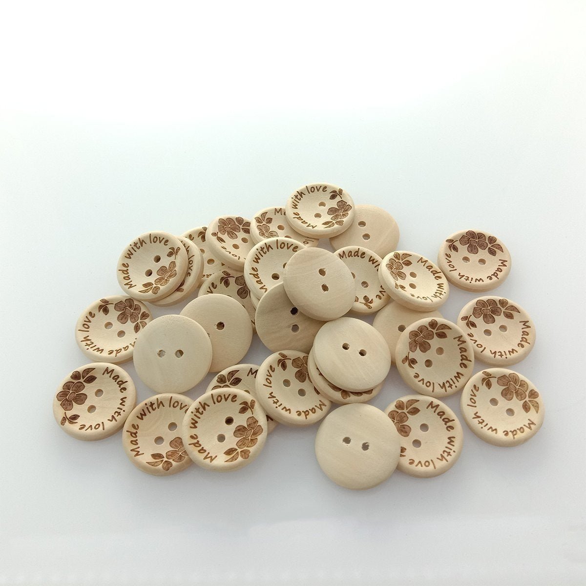 20/30pcs 25mm/30mm Made With Love Handmade Clothes Flower Wooden Sewing Buttons - 25mm 30pcs - Asia Sell
