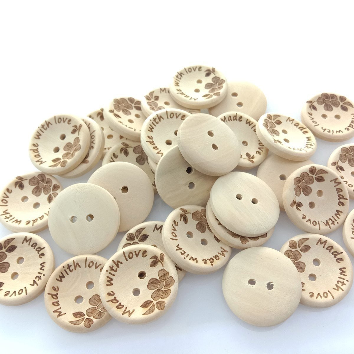 20/30pcs 25mm/30mm Made With Love Handmade Clothes Flower Wooden Sewing Buttons - 25mm 30pcs - Asia Sell