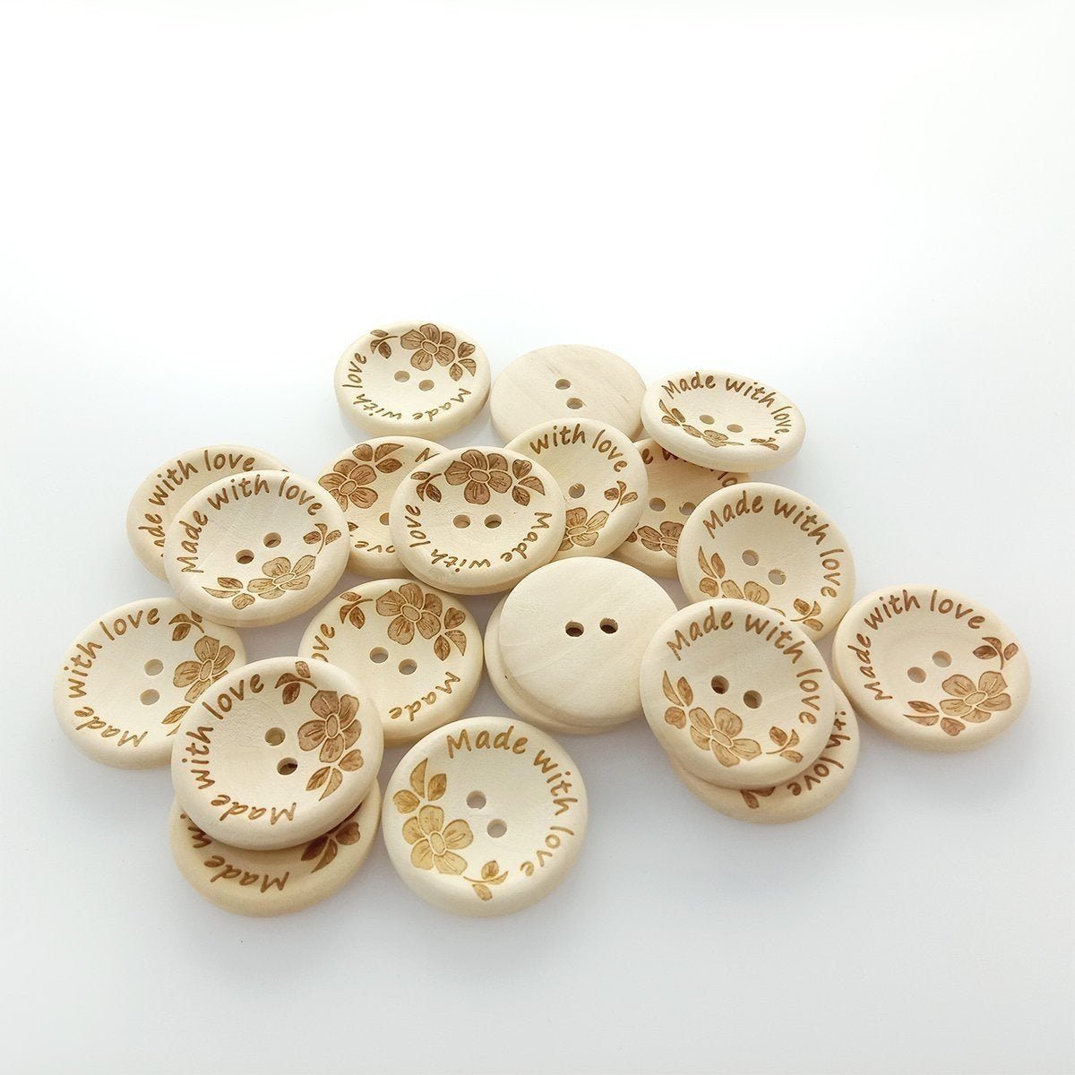 20/30pcs 25mm/30mm Made With Love Handmade Clothes Flower Wooden Sewing Buttons - 30mm 20pcs - Asia Sell