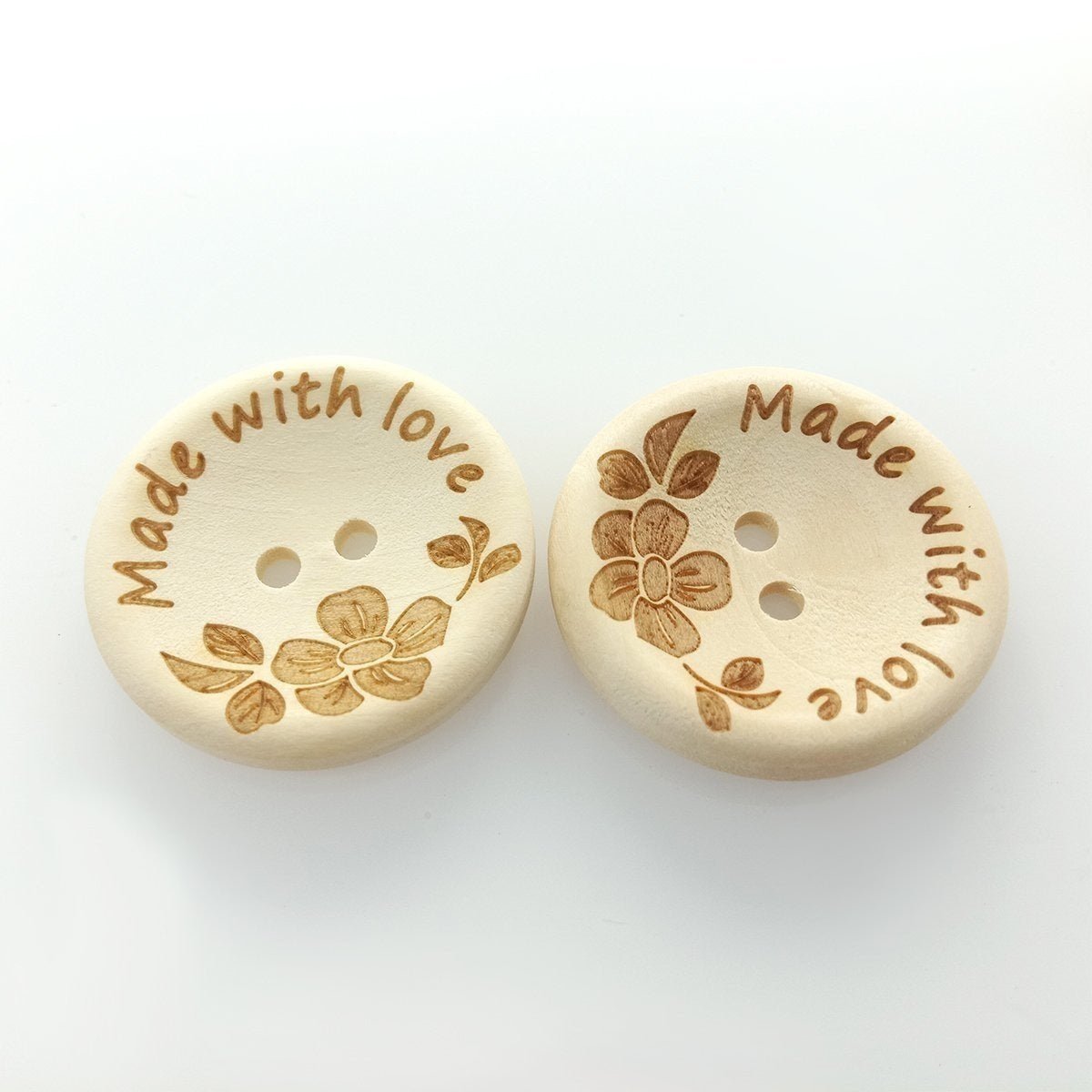 20/30pcs 25mm/30mm Made With Love Handmade Clothes Flower Wooden Sewing Buttons - 30mm 20pcs - Asia Sell