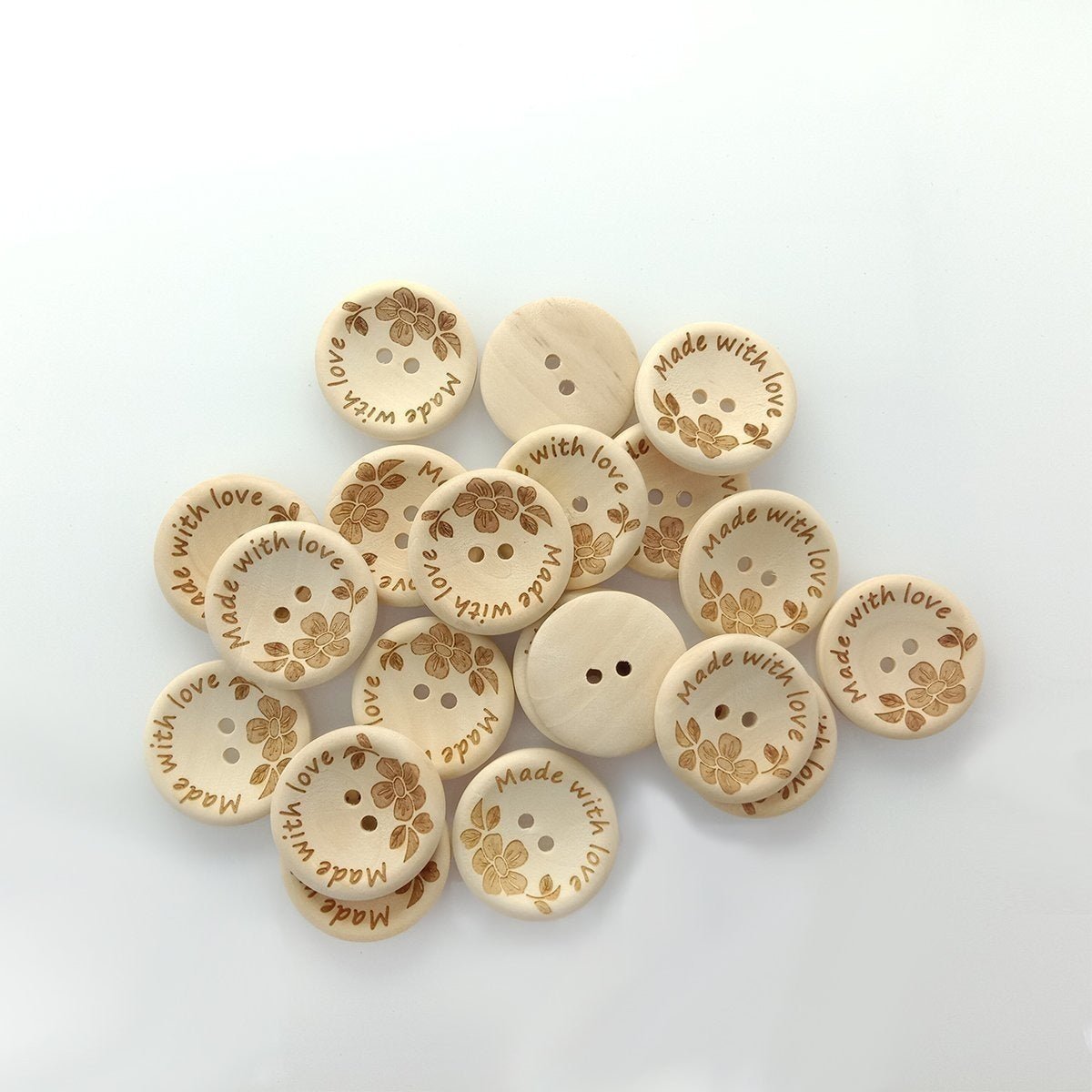 20/30pcs 25mm/30mm Made With Love Handmade Clothes Flower Wooden Sewing Buttons - 30mm 20pcs - Asia Sell