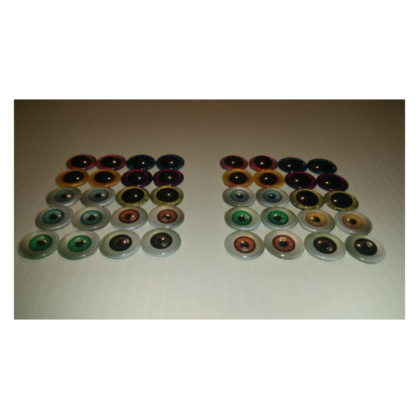 20pcs 15mm Doll Glass Eyes Large Pupils Flat Base Example Sets Shown - - Asia Sell