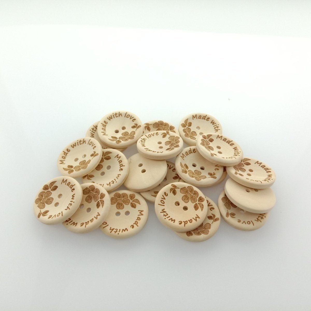 20pcs 30mm Made With Love Handmade Clothes Flower Wooden Sewing Buttons - - Asia Sell
