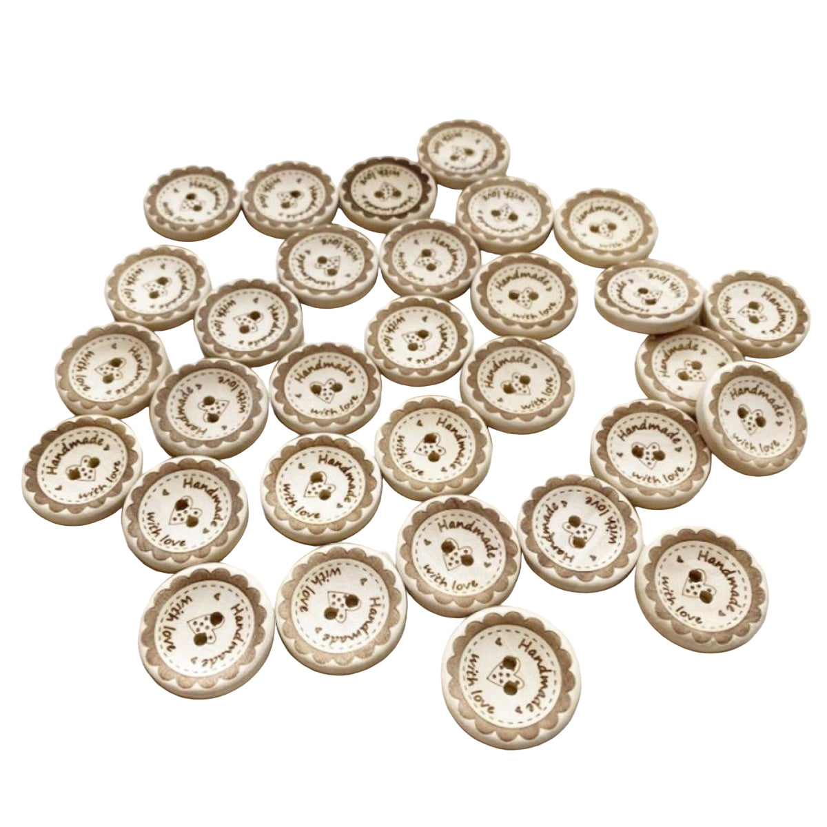 20pcs 30mm Wooden Buttons Handmade with Love Round for Handmade Clothes Button - - Asia Sell