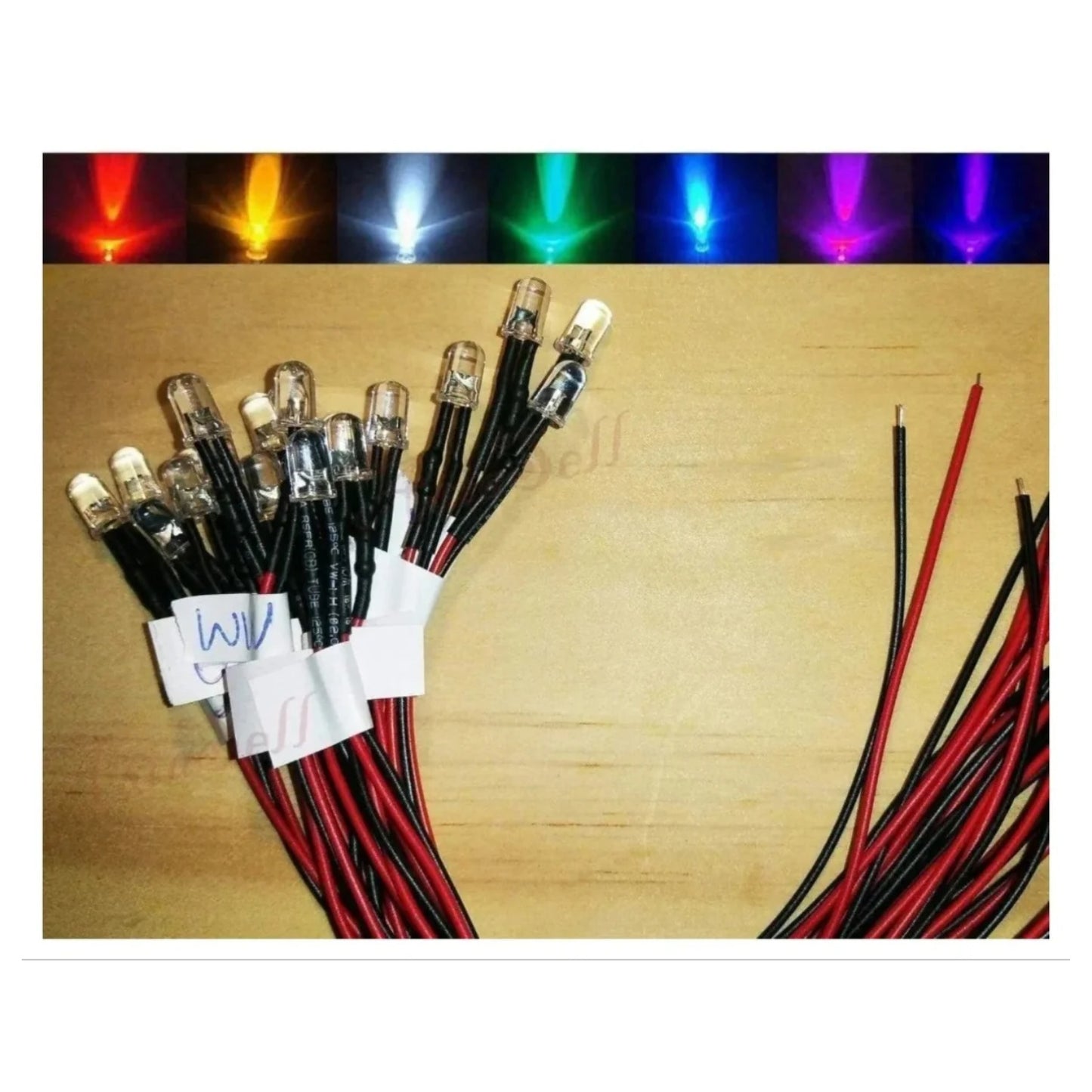 20pcs 5mm 3.4V-12V Wired LEDs Set Kit 10 Colours Cables 8000MCD - - Asia Sell