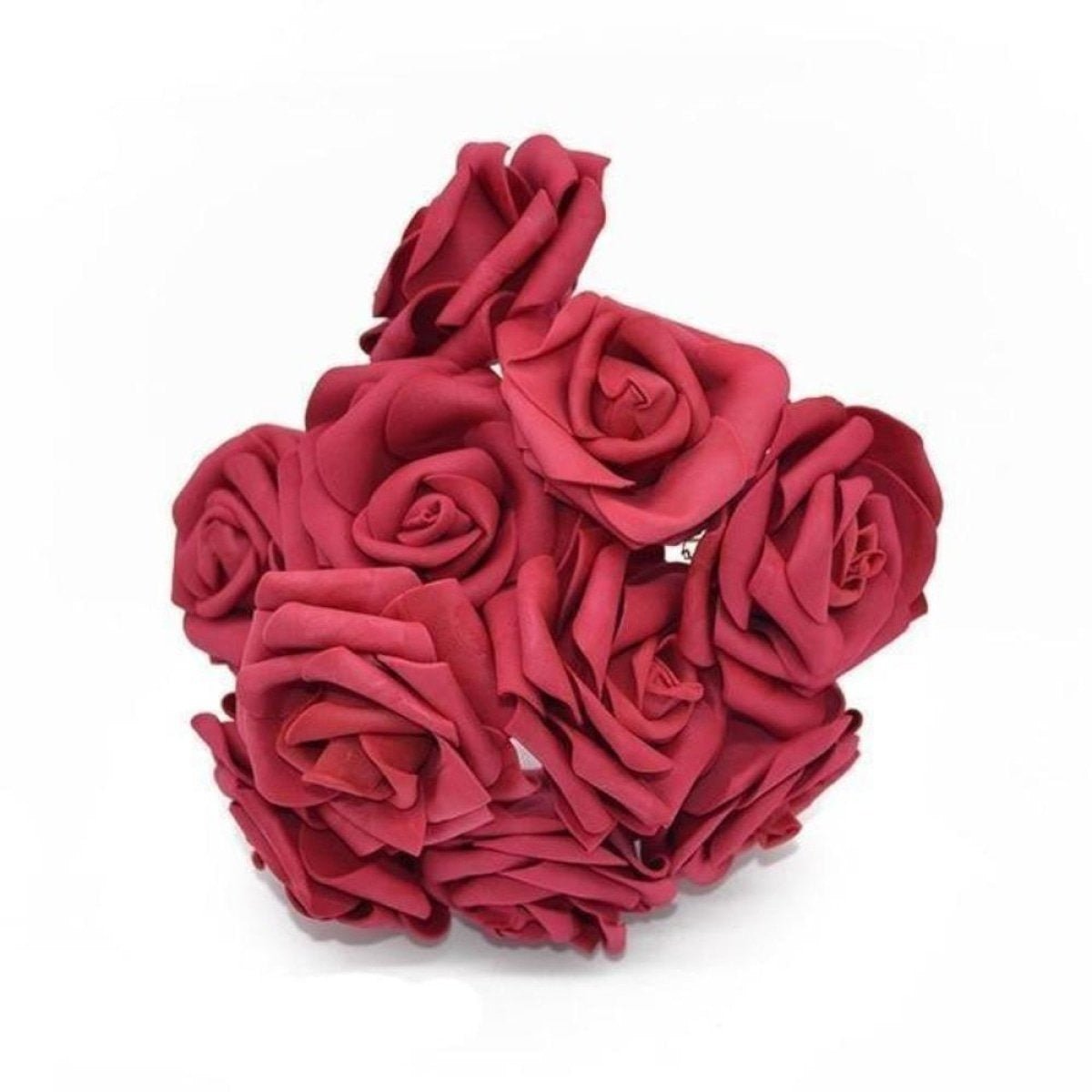 20pcs 7cm Artificial Flowers with Stems Foam Rose Fake Bride Bouquet Wedding - Burgundy - - Asia Sell