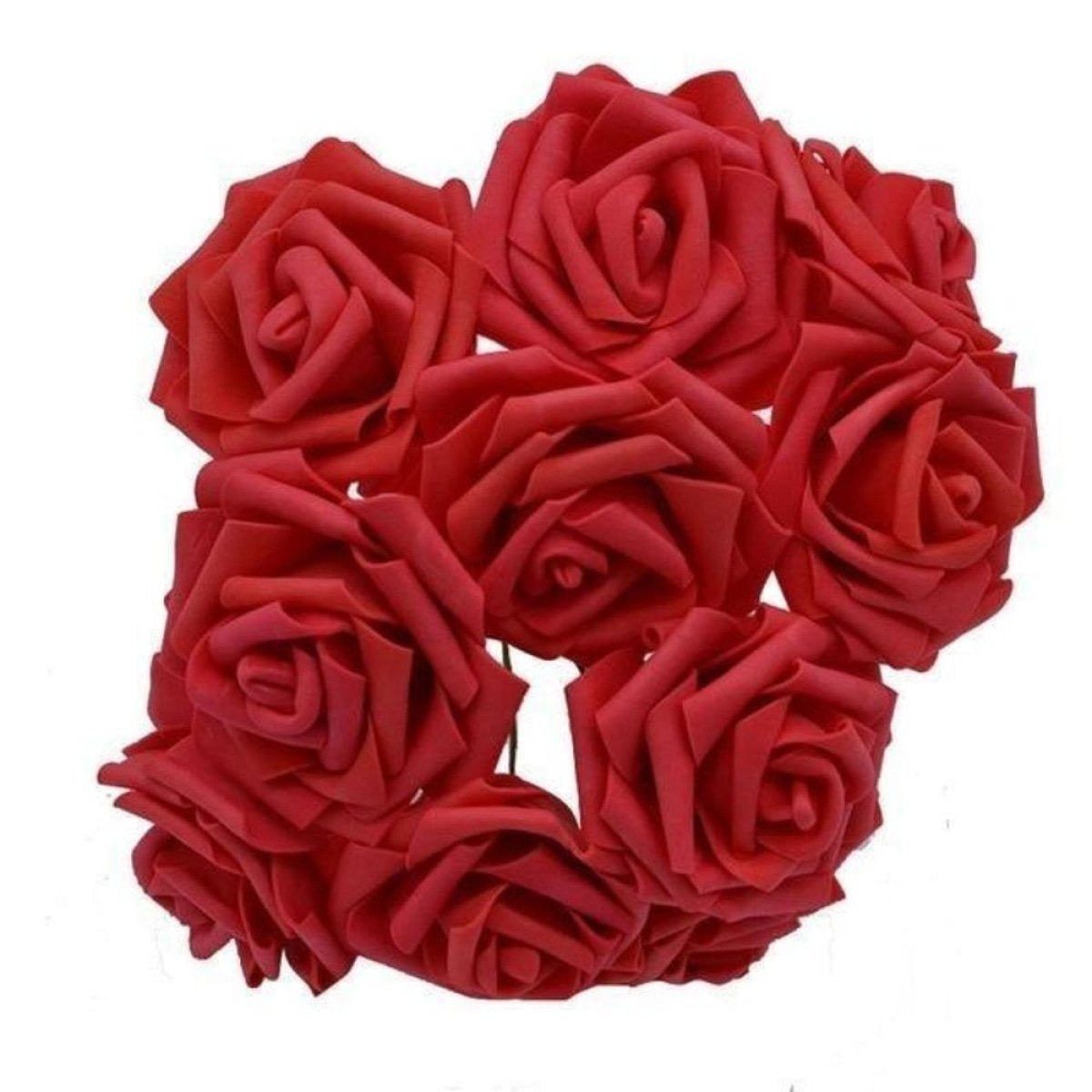 20pcs 7cm Artificial Flowers with Stems Foam Rose Fake Bride Bouquet Wedding - Burgundy - - Asia Sell
