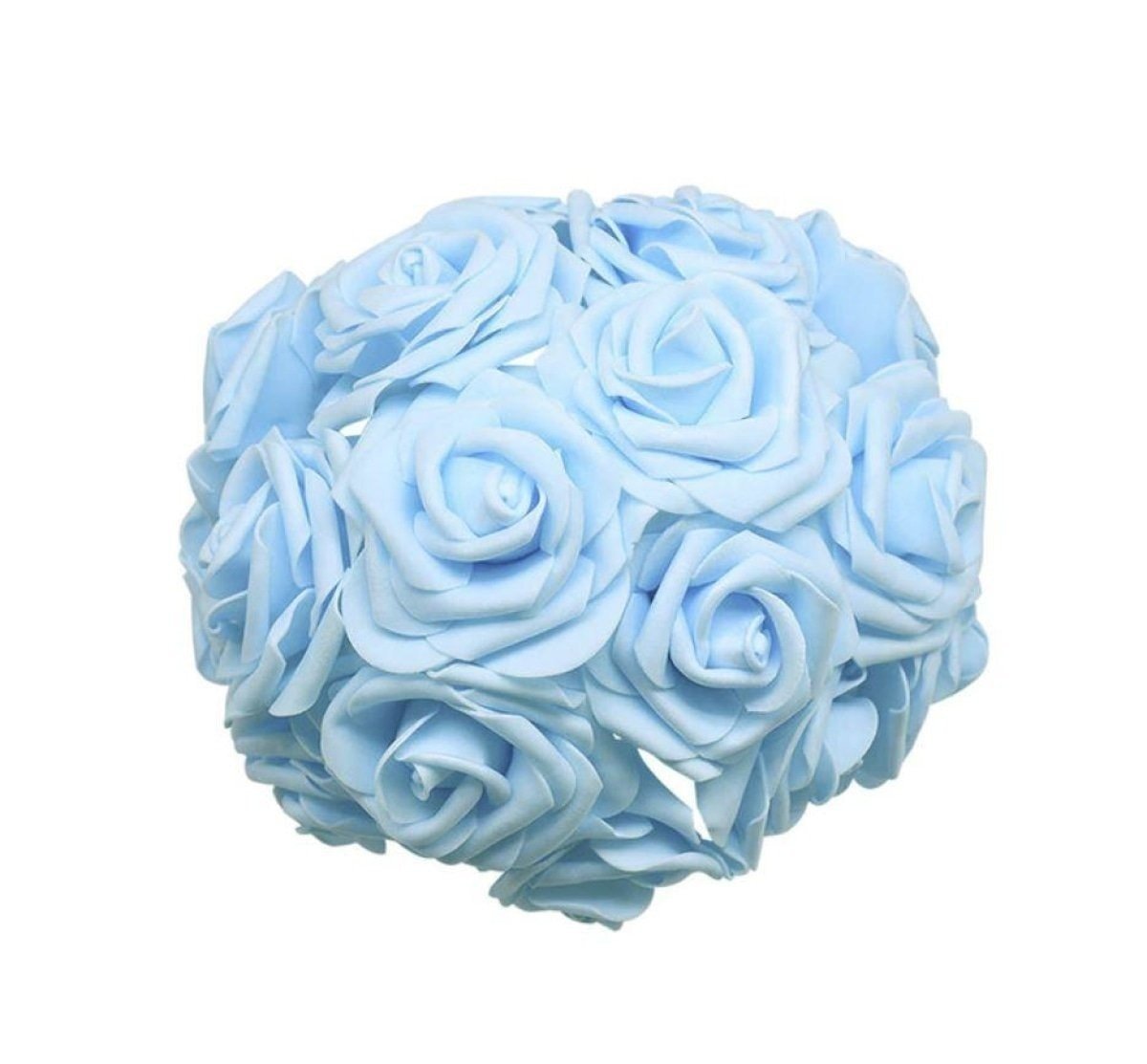 20pcs 7cm Artificial Flowers with Stems Foam Rose Fake Bride Bouquet Wedding - Light Blue 2 - - Asia Sell