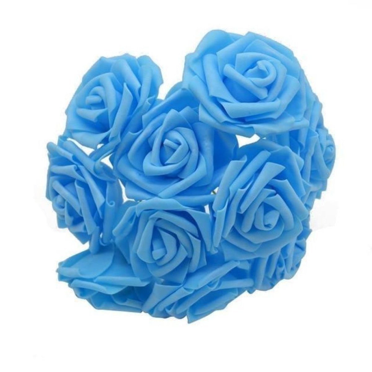 20pcs 7cm Artificial Flowers with Stems Foam Rose Fake Bride Bouquet Wedding - Light Blue - - Asia Sell