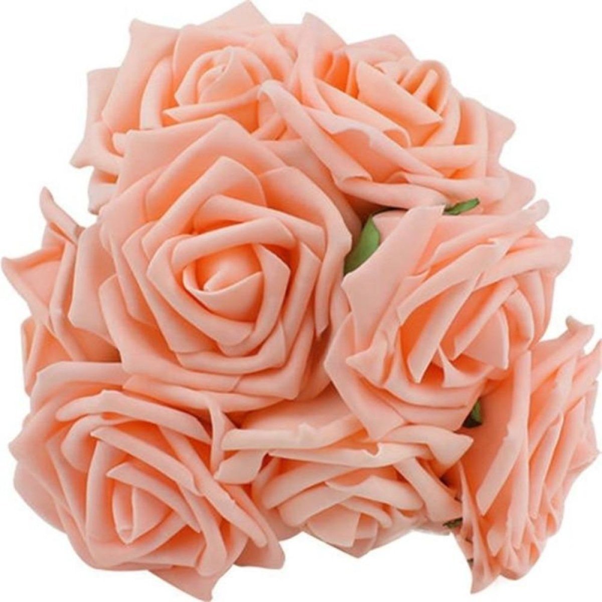 20pcs 7cm Artificial Flowers with Stems Foam Rose Fake Bride Bouquet Wedding - Peach/Orange - - Asia Sell