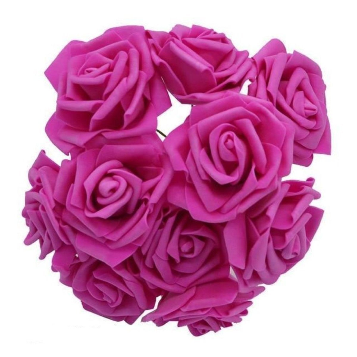 20pcs 7cm Artificial Flowers with Stems Foam Rose Fake Bride Bouquet Wedding - Rose Red / Dark Pink - - Asia Sell