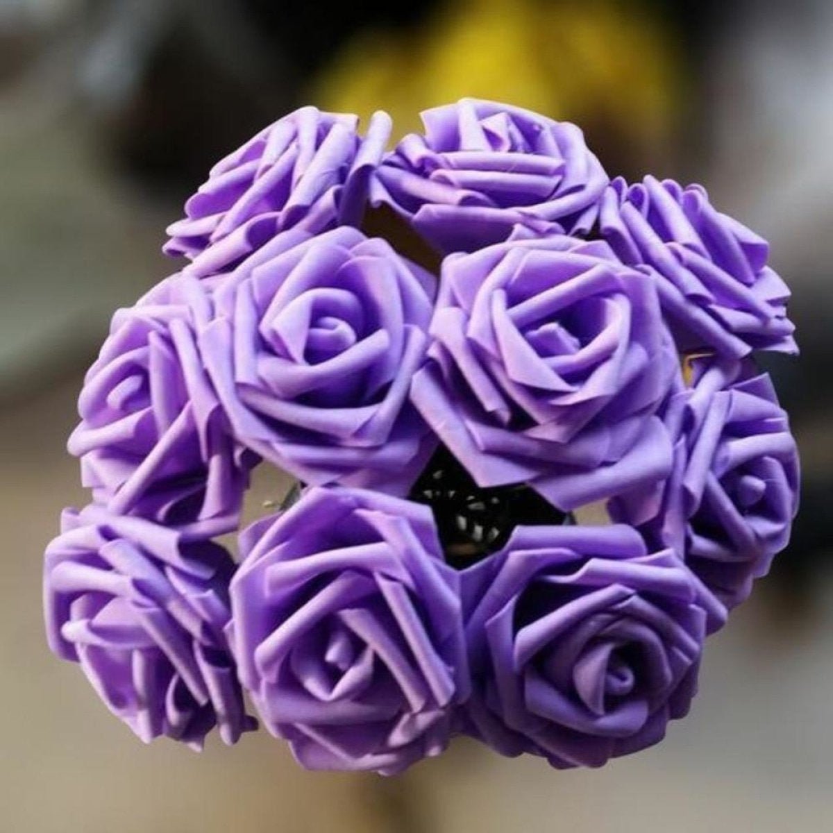 20pcs 7cm Artificial Flowers with Stems Foam Rose Fake Bride Bouquet Wedding Set A - Purple - Asia Sell