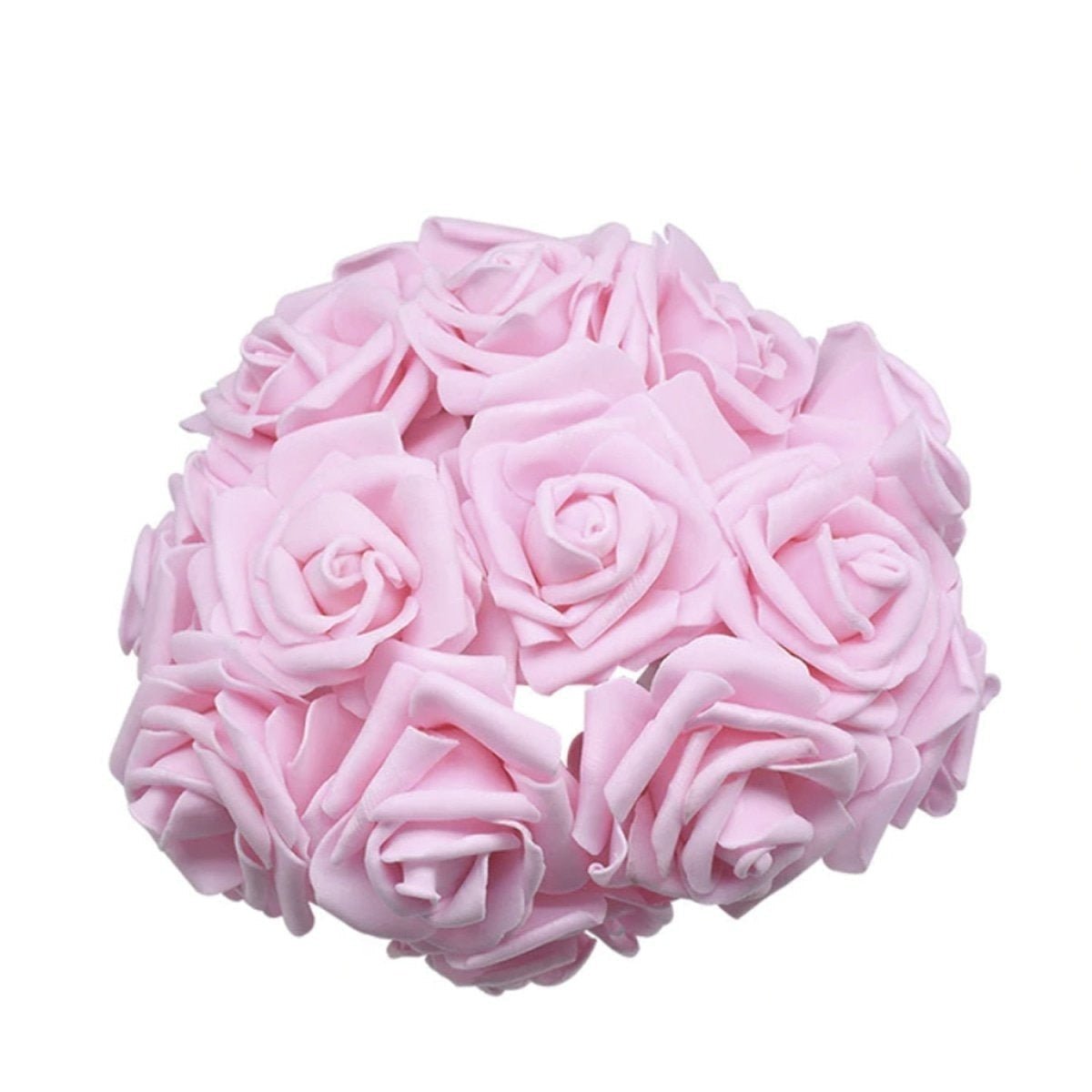 20pcs 8cm Artificial Flowers Foam Rose Fake Bride Bouquet Wedding - Light Pink - Asia Sell