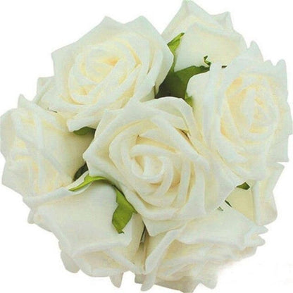 20pcs 8cm Artificial Flowers Foam Rose Fake Bride Bouquet Wedding - Milk White - - Asia Sell