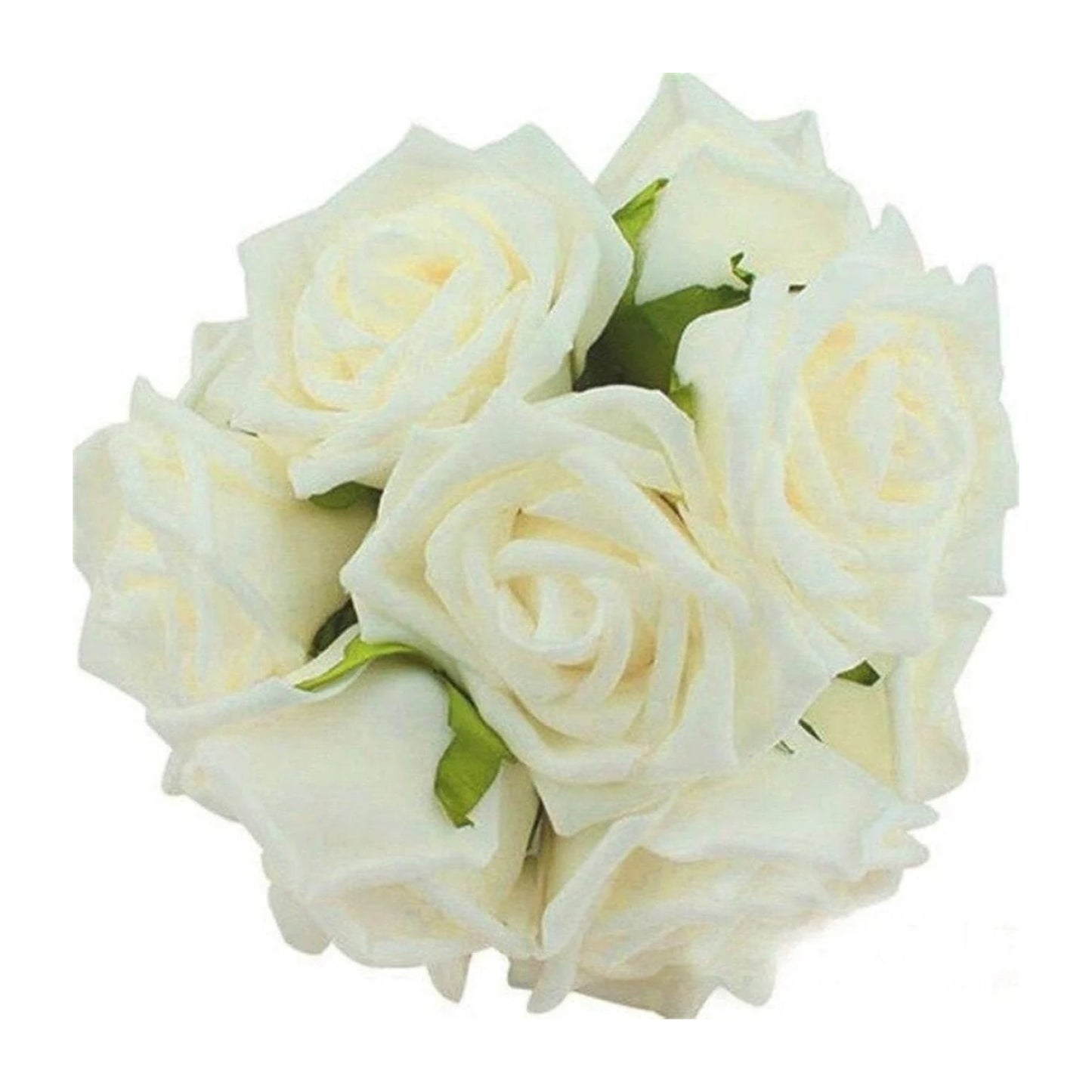 20pcs 8cm Artificial Flowers Foam Rose Fake Bride Bouquet Wedding - Milk White - Asia Sell