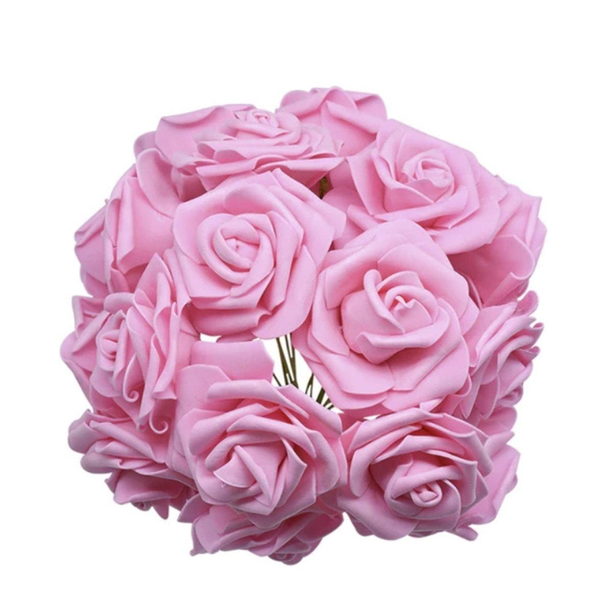 20pcs 8cm Artificial Flowers Foam Rose Fake Bride Bouquet Wedding - Pink - Asia Sell