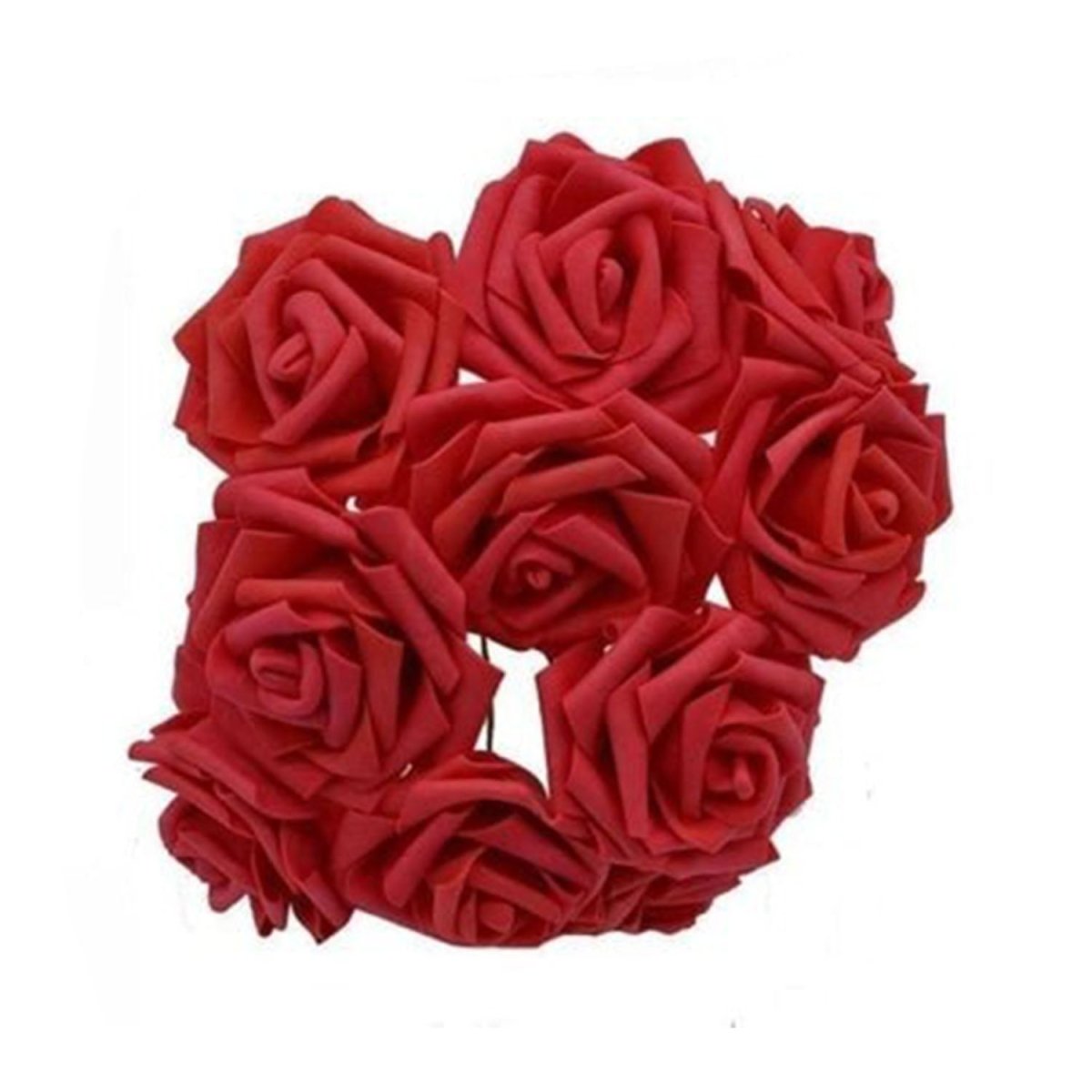 20pcs 8cm Artificial Flowers with Stems Foam Rose Fake Bride Bouquet Wedding Set A - Red - Asia Sell