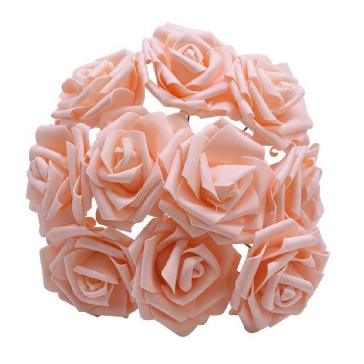 20pcs 8cm Artificial Flowers with Stems Foam Rose Fake Bride Bouquet Wedding Set B - Champagne - Asia Sell