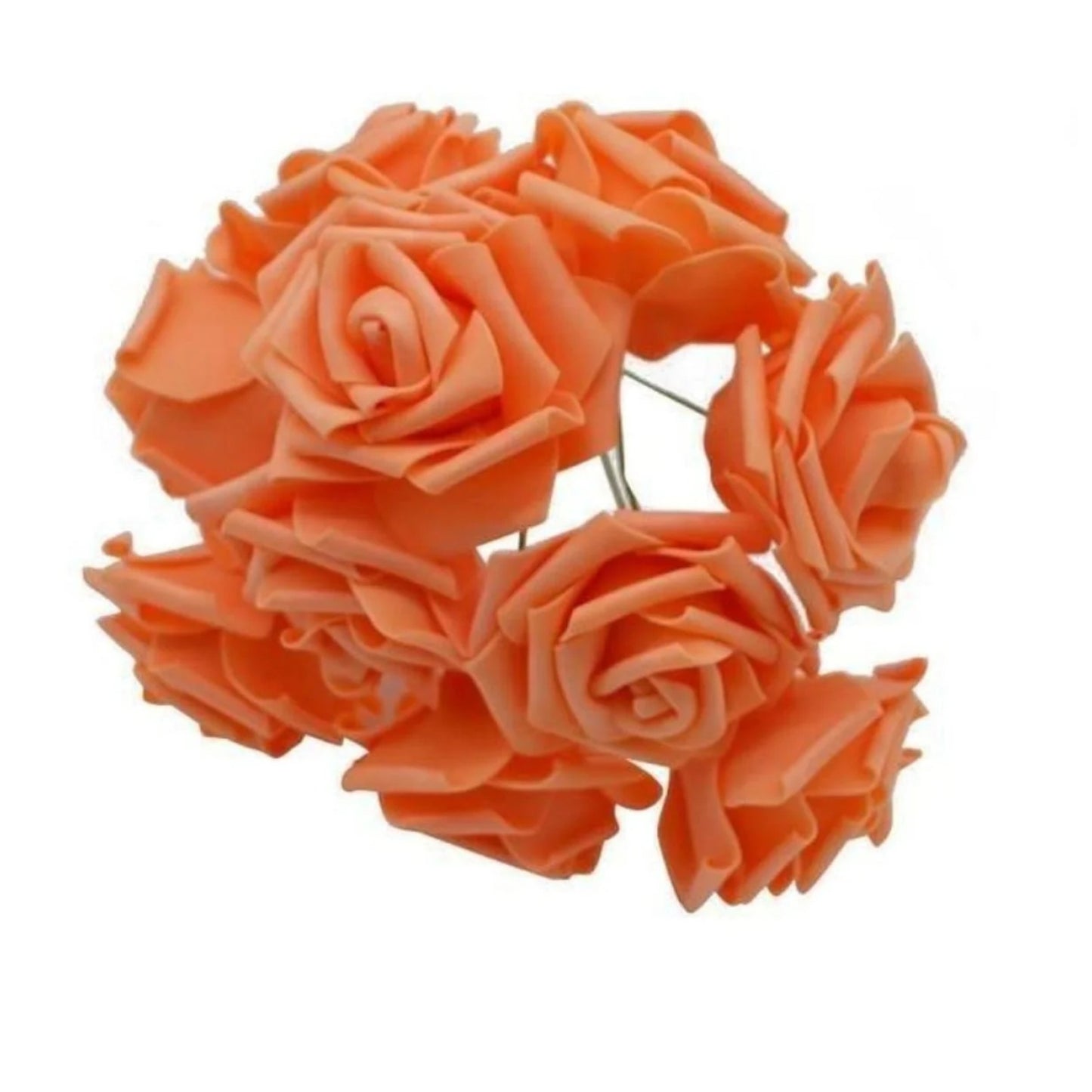 20pcs 8cm Artificial Flowers with Stems Foam Rose Fake Bride Bouquet Wedding Set B - Peach/Orange - Asia Sell