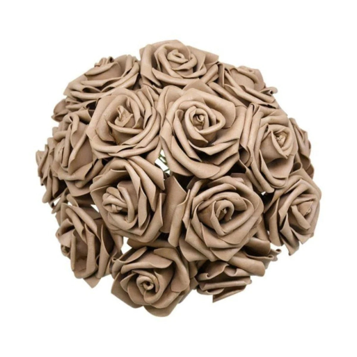 20pcs 8cm Artificial Flowers with Stems Foam Rose Fake Bride Bouquet Wedding Set C - Brown - Asia Sell