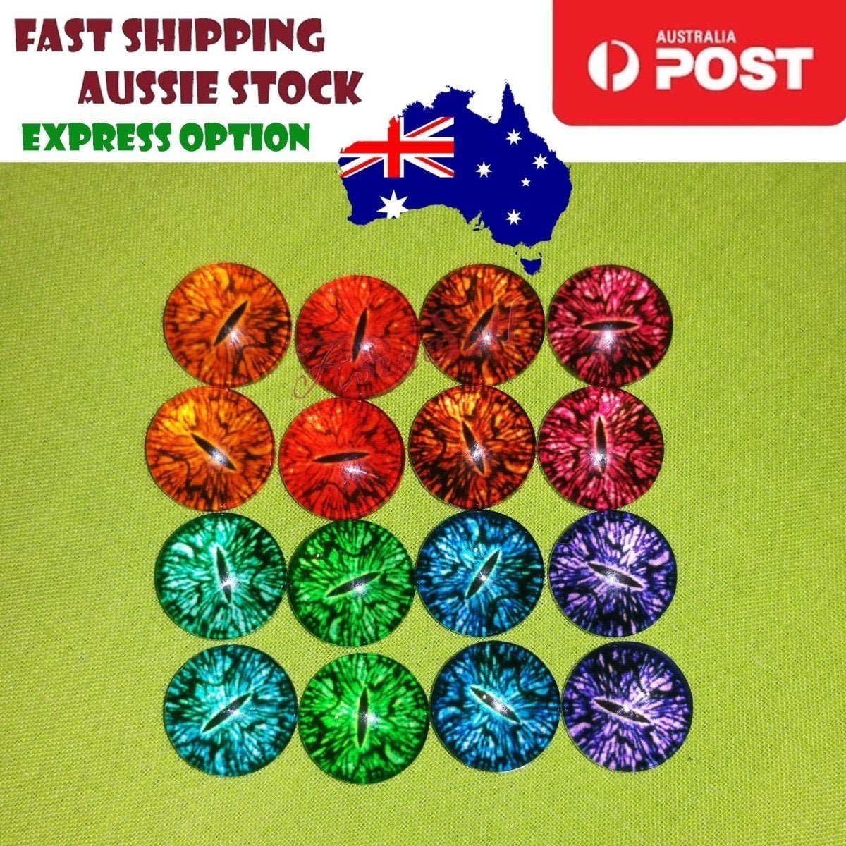 20pcs 8mm-16mm Glass Animal Eyes Slit Pupils Reptile DIY Craft Toy - 8 mm - Asia Sell