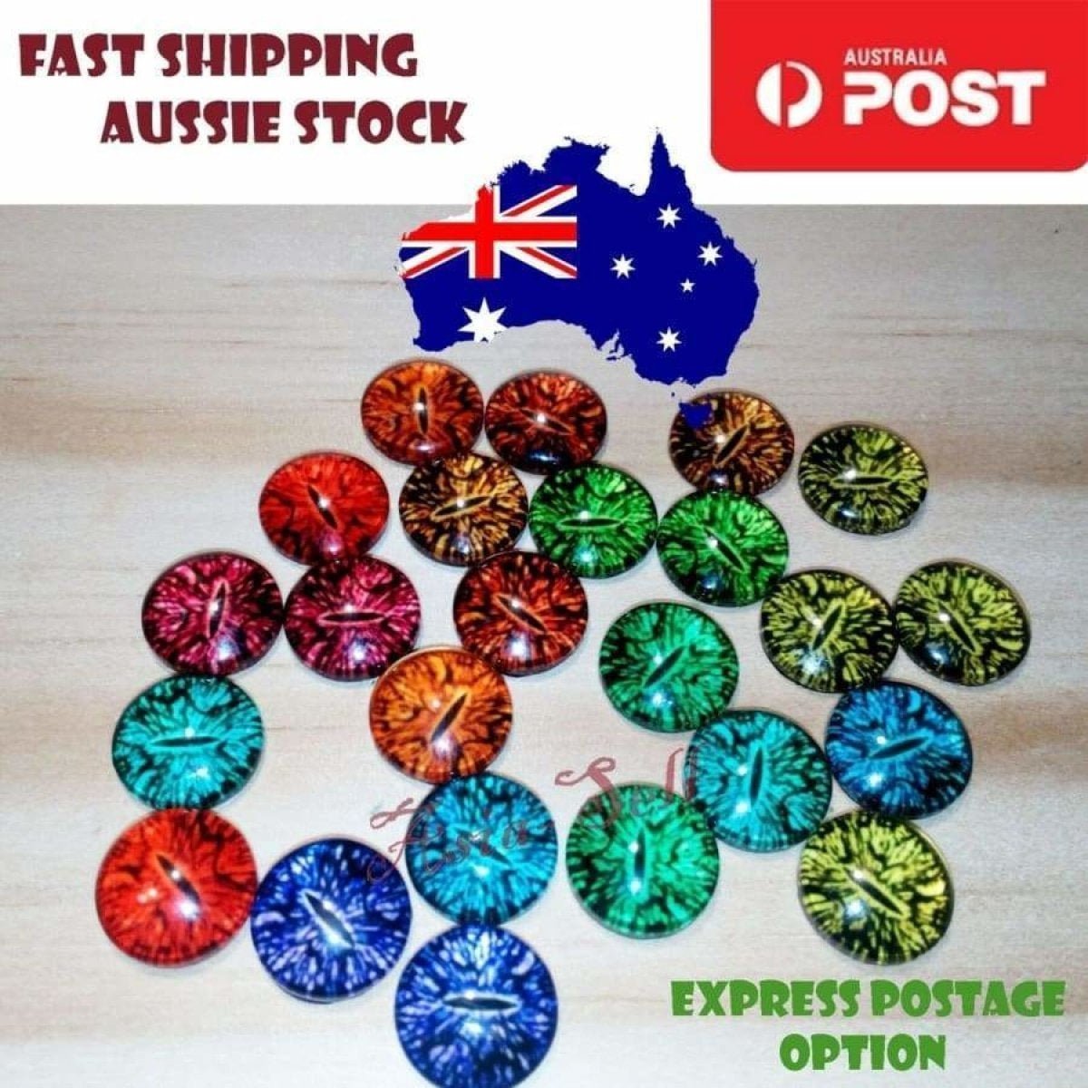 20pcs 8mm-16mm Glass Animal Eyes Slit Pupils Reptile DIY Craft Toy - 8 mm - Asia Sell