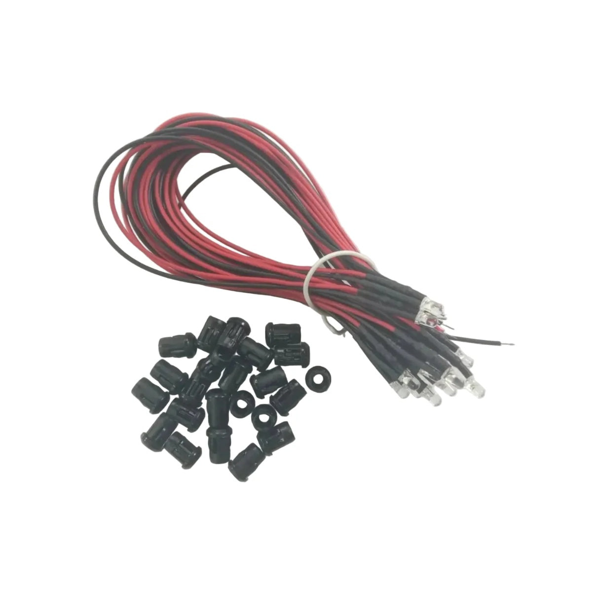 20pcs Each 3mm 12V Wired LEDs + Black Plastic Surrounds White Blue Green UV Red Yellow Pink Cables Orange LED - UV - Asia Sell
