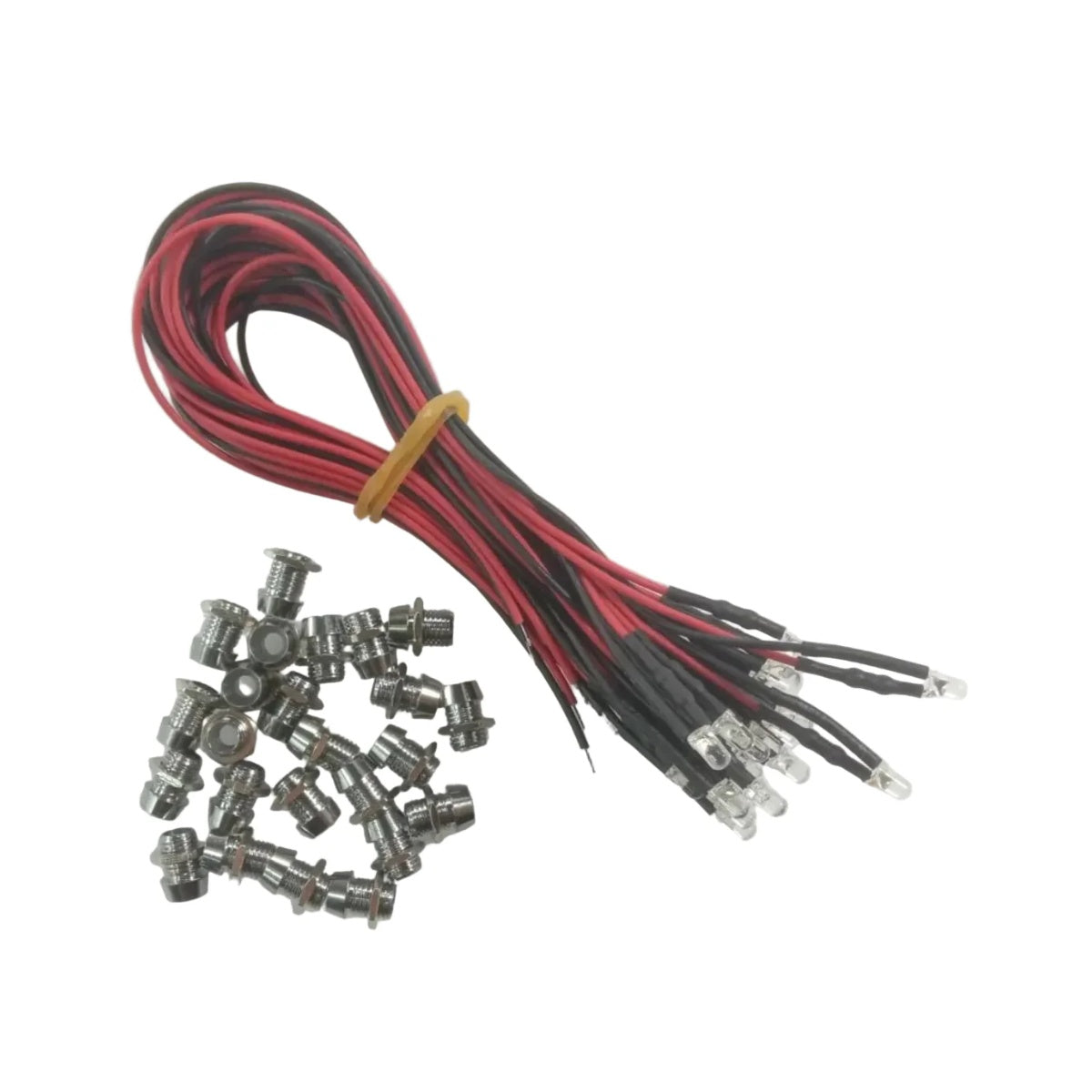 20pcs Each 3mm 12V Wired LEDs + Chrome Metal Surrounds White Blue Green UV Red Yellow Pink Cables Orange LED - UV - Asia Sell