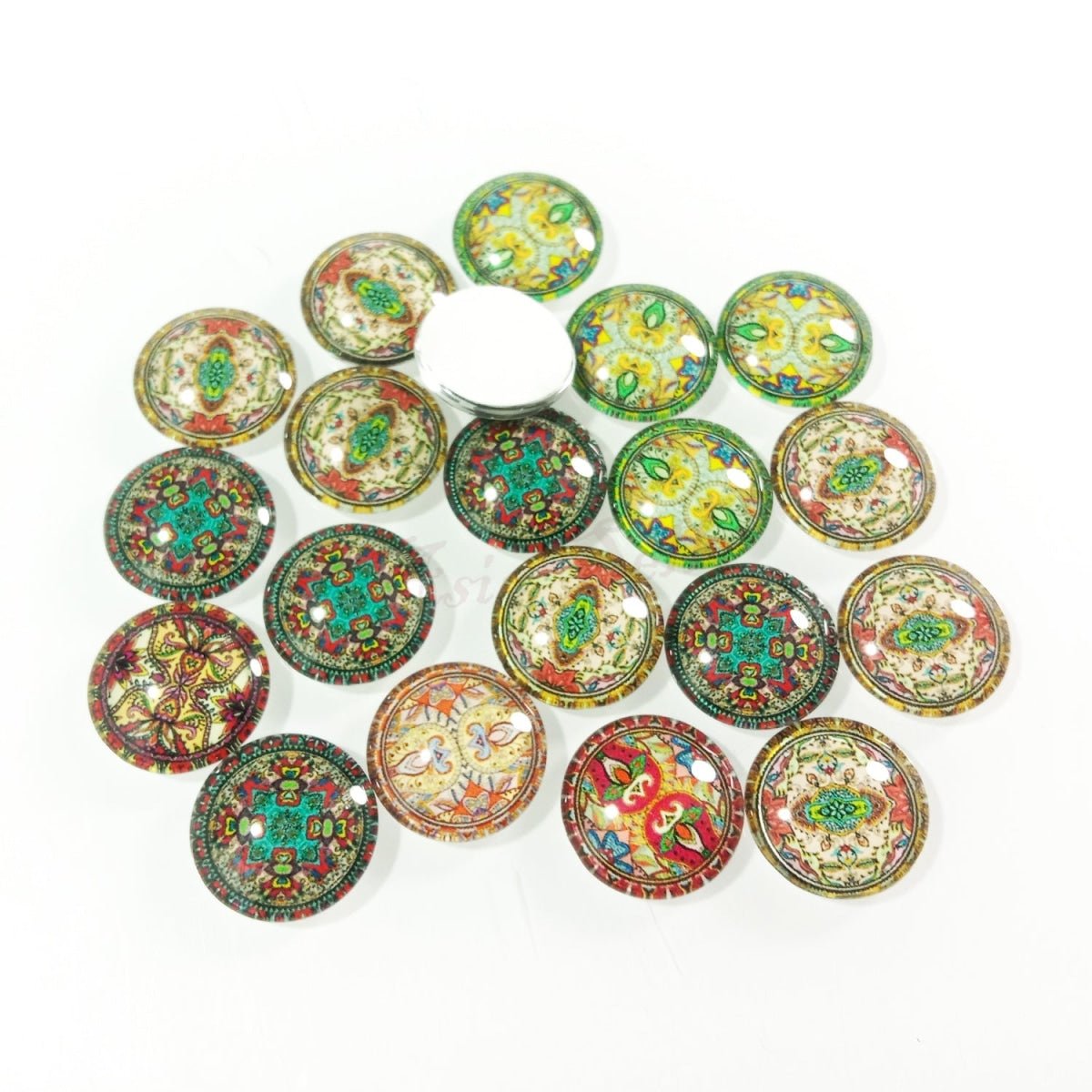 20pcs Round Glass Cabochon Mozaic Pattern Mixed for Cameo Base Setting Flat Back Jewellery - 18mm - Asia Sell