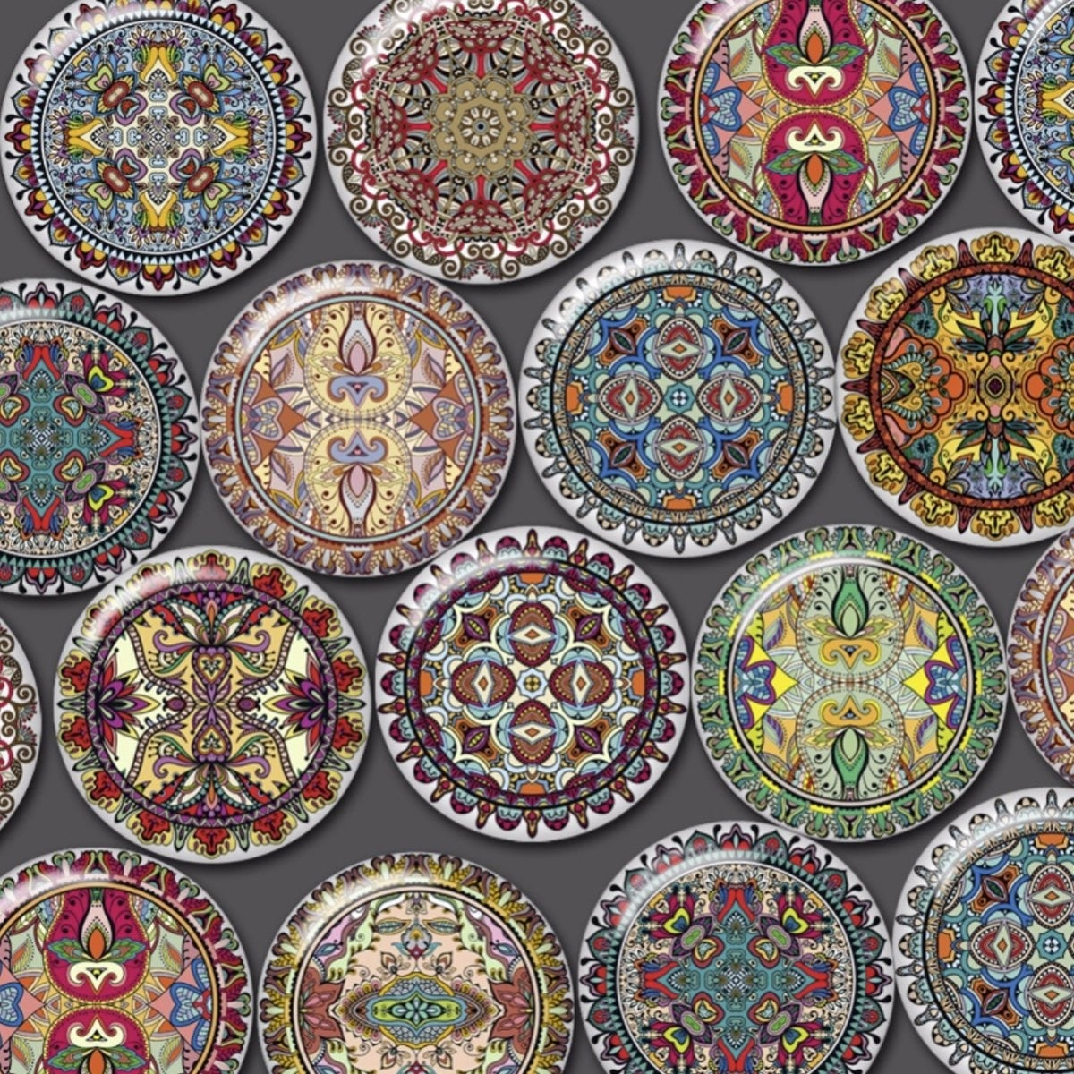20pcs Round Glass Cabochon Mozaic Pattern Mixed for Cameo Base Setting Flat Back Jewellery - 18mm - Asia Sell