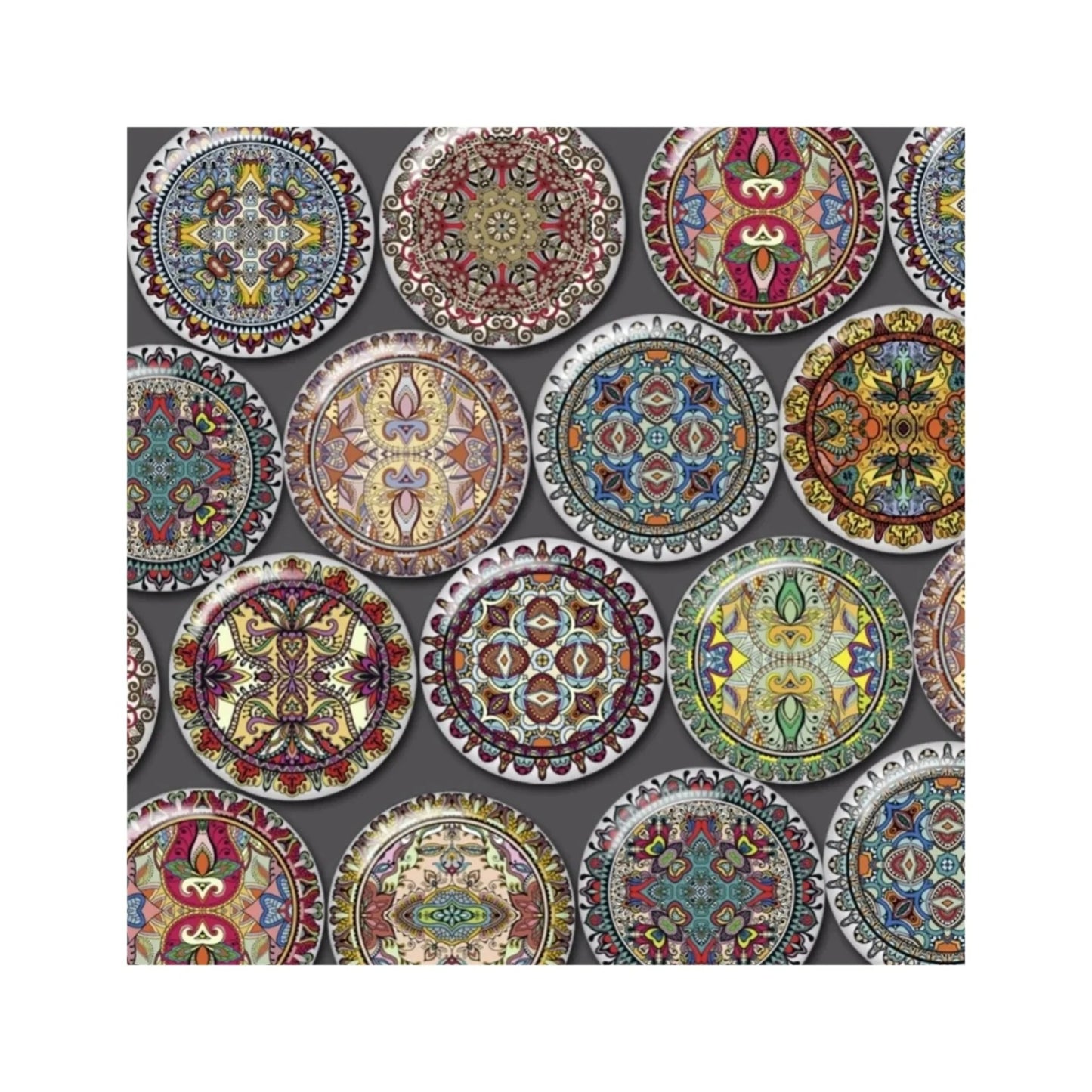 20pcs Round Glass Cabochon Mozaic Pattern Mixed for Cameo Base Setting Flat Back Jewellery - 18mm - Asia Sell