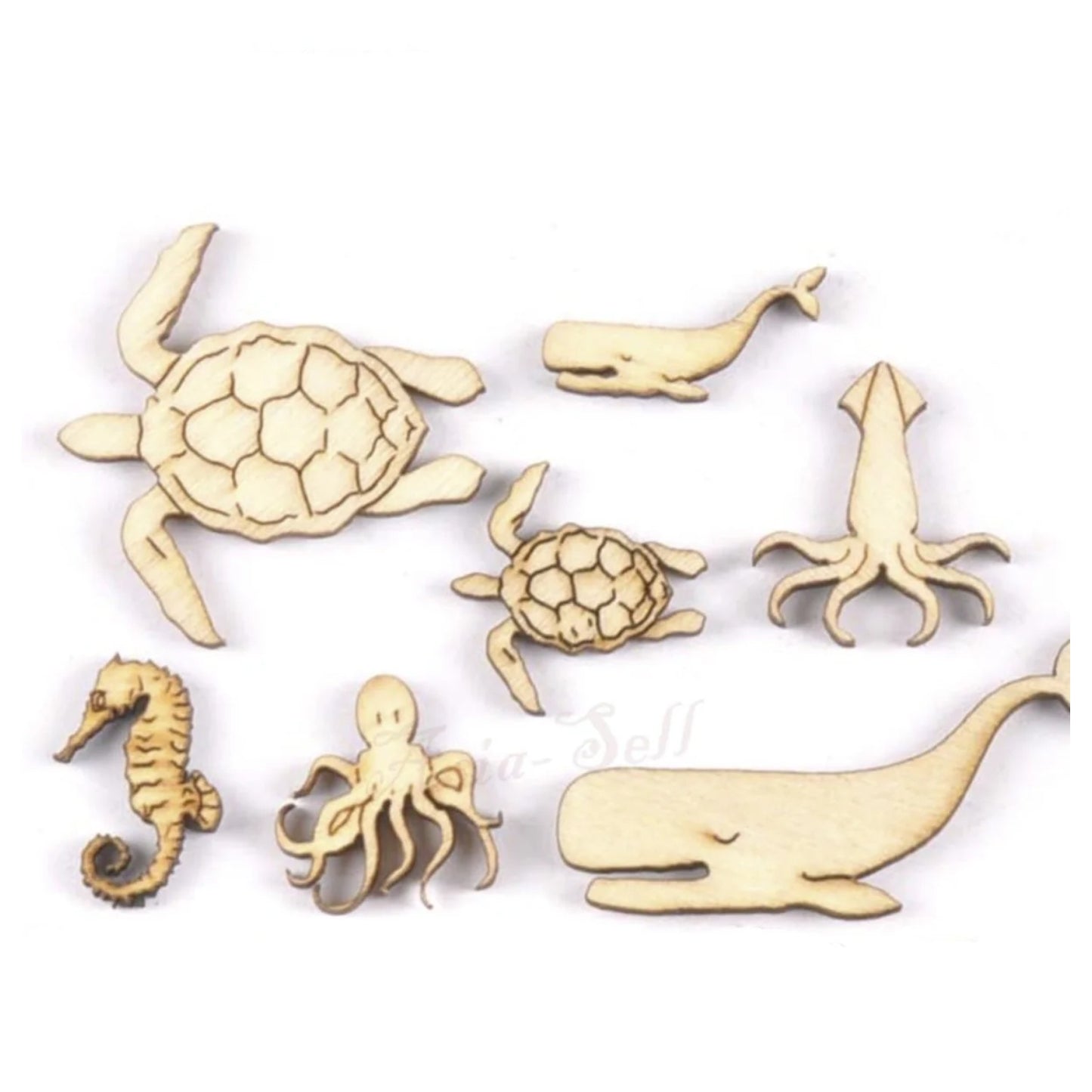 20pcs Sea Animals Wooden DIY Craft Wood Scrapbooking Whale Seahorse Squid Turtle