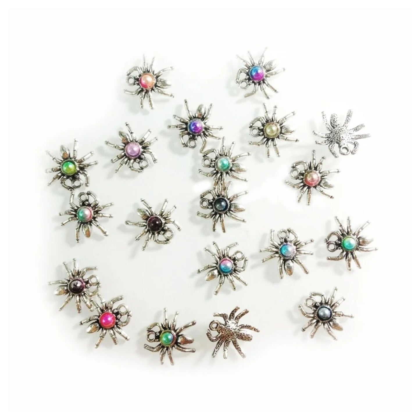 20pcs Spider Charms Mixed Acrylic Animal Pendants Tibetan Silver Tone 17x19mm - - Asia Sell