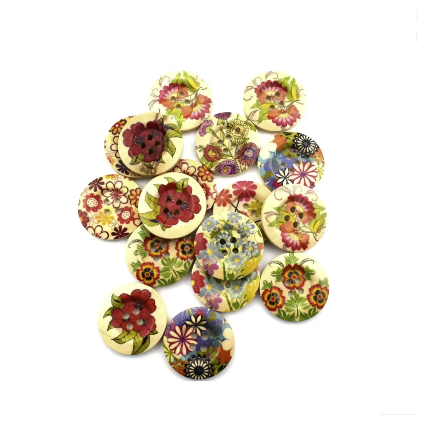 20pcs 30mm Flower Pattern Wooden Button 4 Holes Mixed Wood Buttons Sewing Accessories for Clothing Decoration DIY Round Shape | Asia Sell