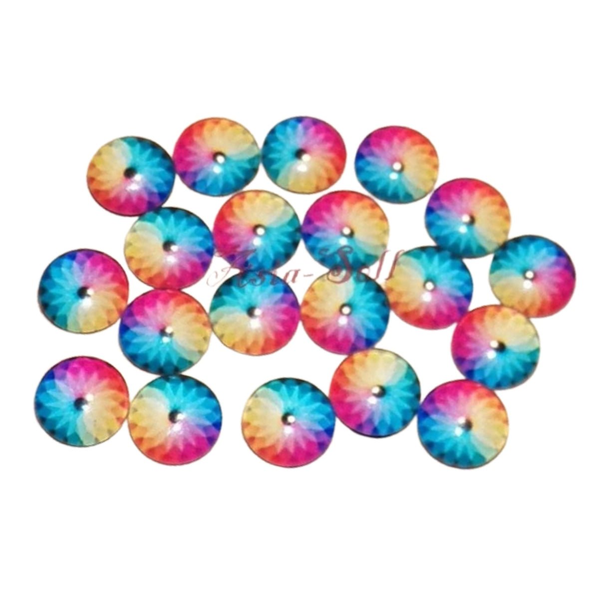 20x 12mm Round Glass Flower Handmade Cabochon Rainbow Doll Eyes Jewellery Making - - Asia Sell