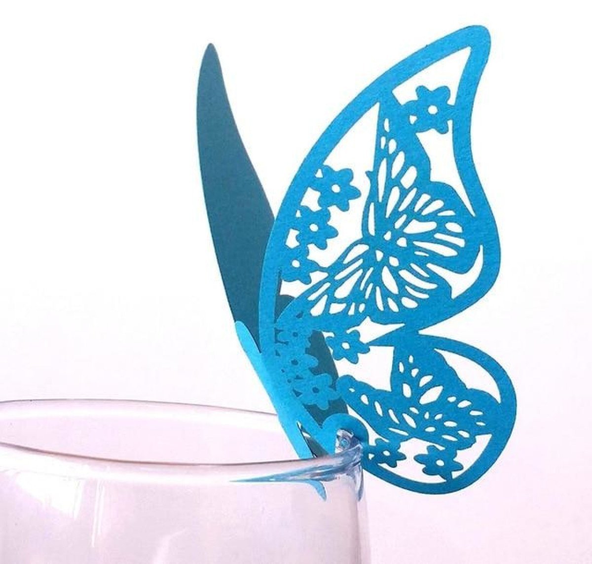 20x Wine Glass Wedding Name Cards for Weddings Butterfly Laser Cut Paper Table Place Card 11cm - Blue - Asia Sell