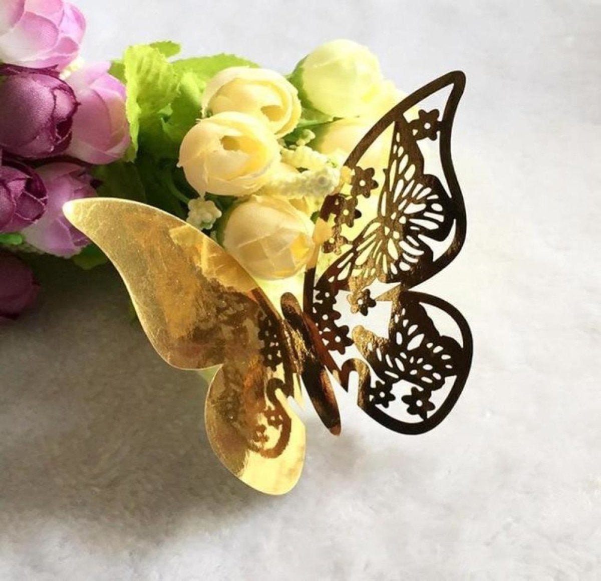 20x Wine Glass Wedding Name Cards for Weddings Butterfly Laser Cut Paper Table Place Card 11cm - Gold - Asia Sell