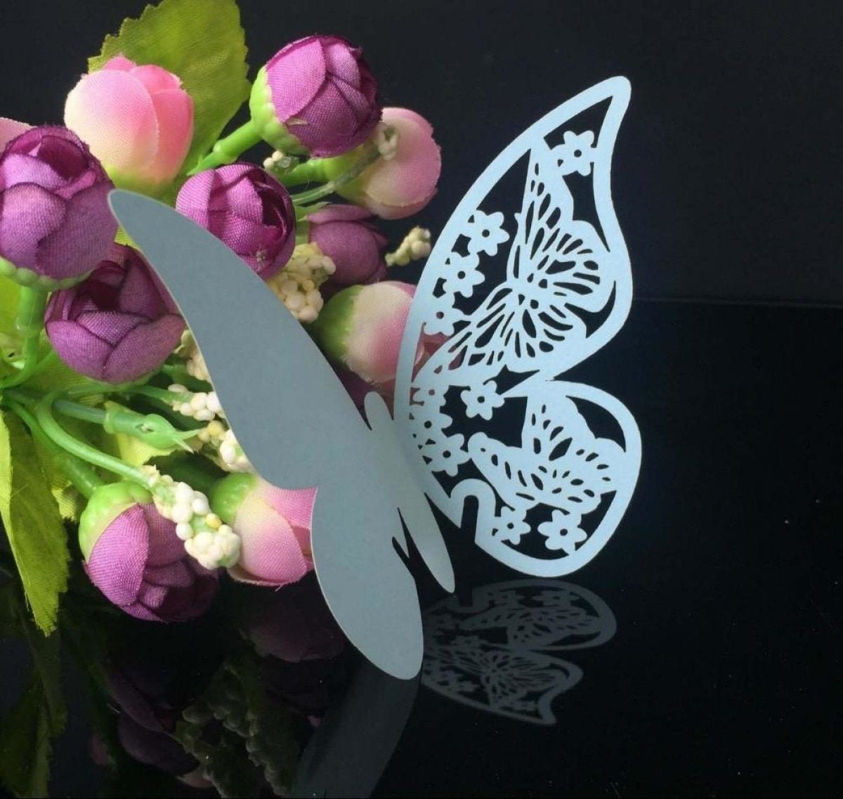 20x Wine Glass Wedding Name Cards for Weddings Butterfly Laser Cut Paper Table Place Card 11cm - Green - Asia Sell