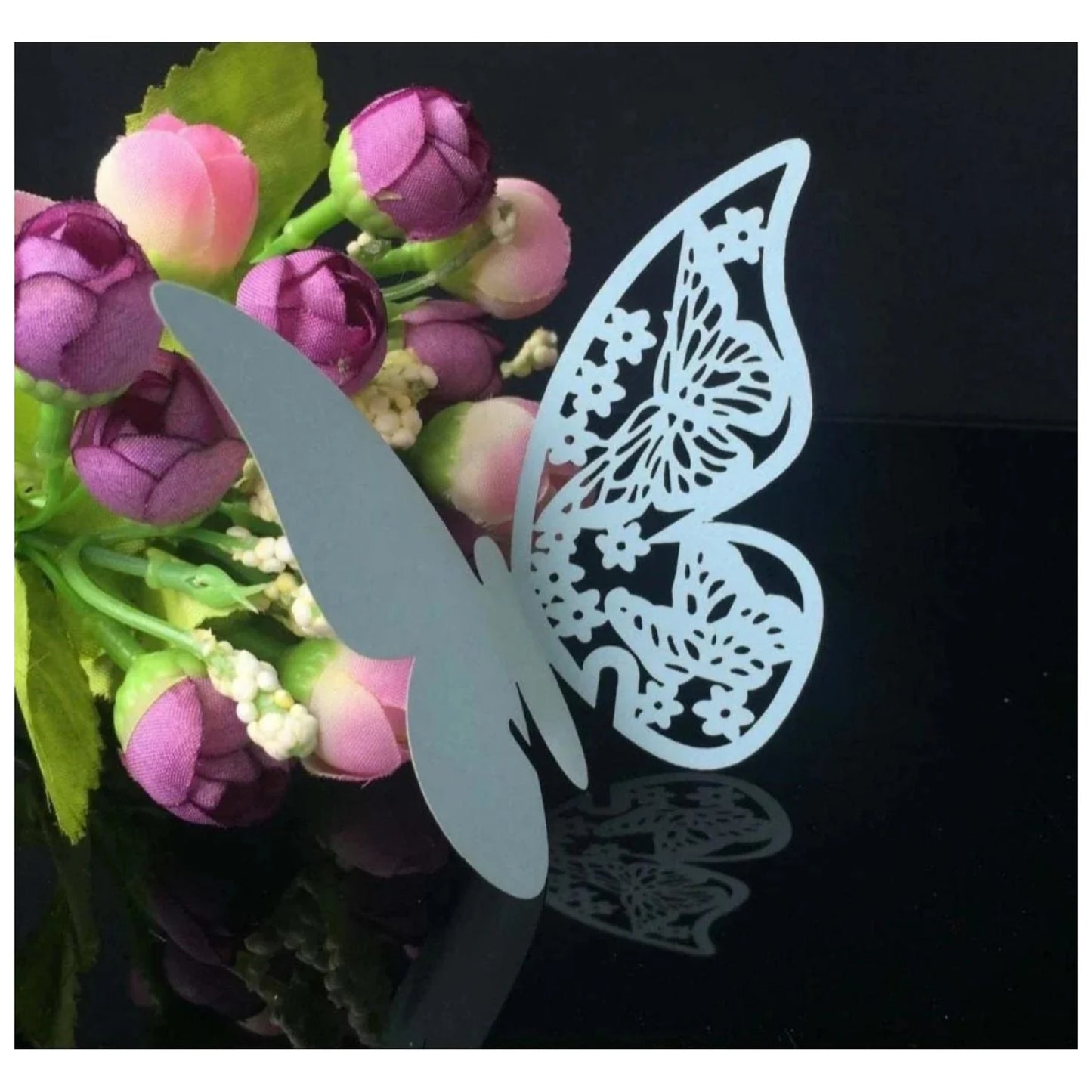20x Wine Glass Wedding Name Cards for Weddings Butterfly Laser Cut Paper Table Place Card 11cm - Green - Asia Sell