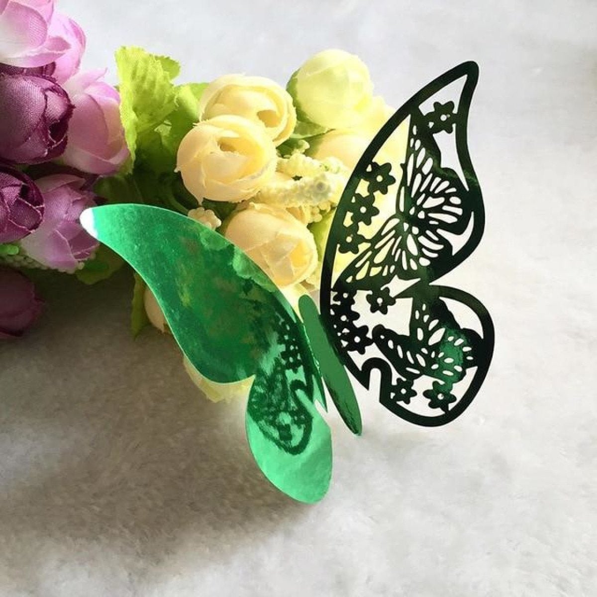 20x Wine Glass Wedding Name Cards for Weddings Butterfly Laser Cut Paper Table Place Card 11cm - Green - Asia Sell