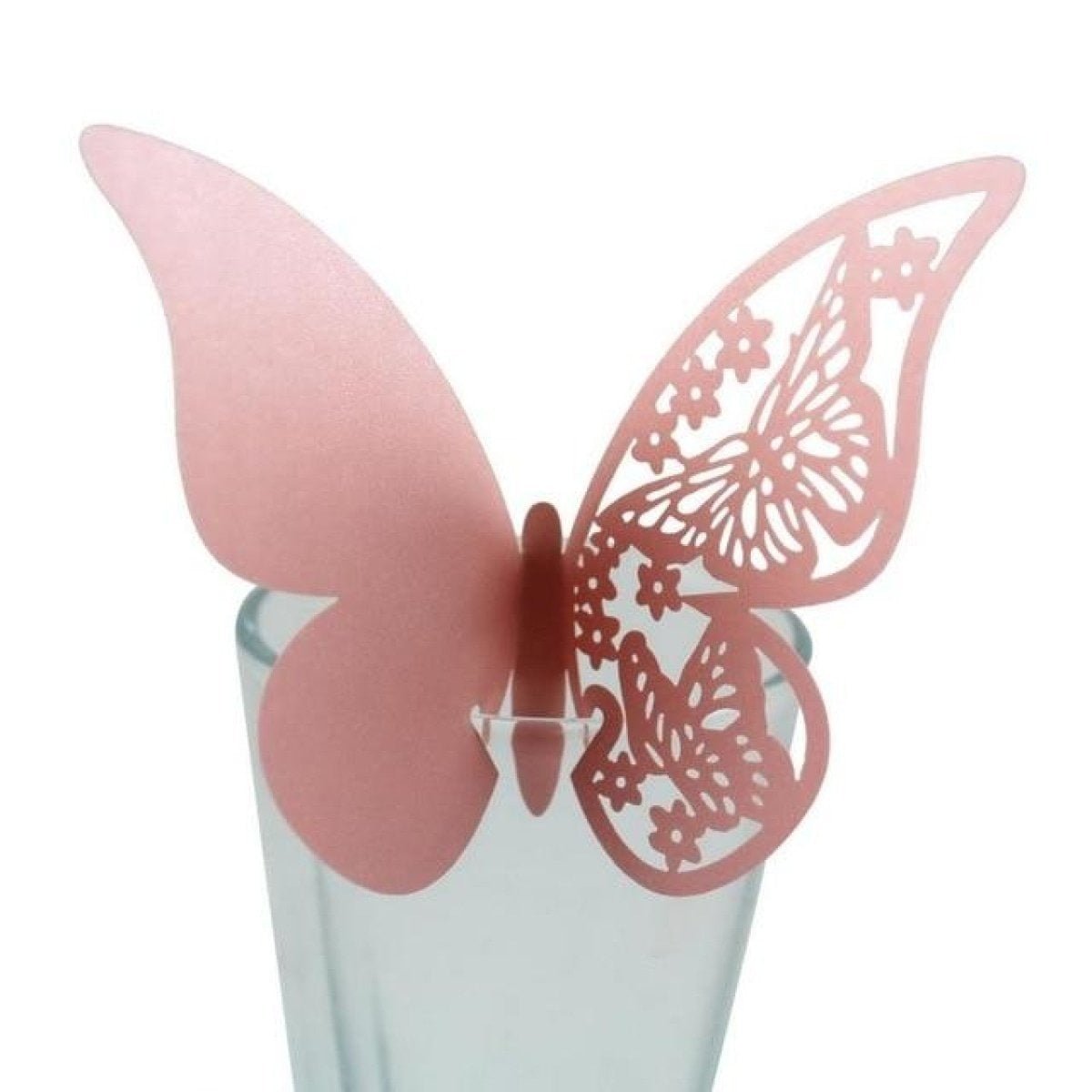 20x Wine Glass Wedding Name Cards for Weddings Butterfly Laser Cut Paper Table Place Card 11cm - Pink - Asia Sell