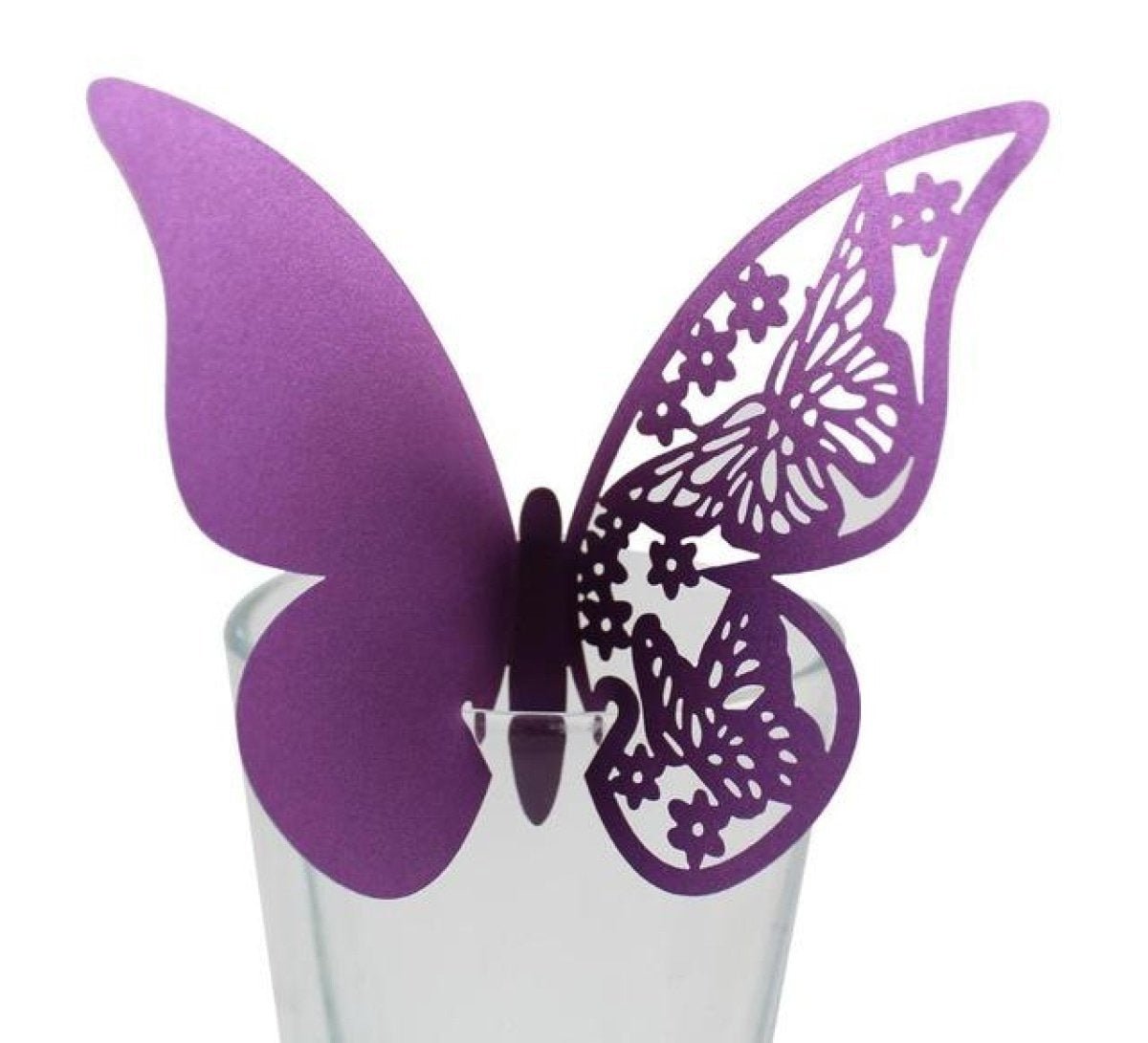 20x Wine Glass Wedding Name Cards for Weddings Butterfly Laser Cut Paper Table Place Card 11cm - Purple - Asia Sell
