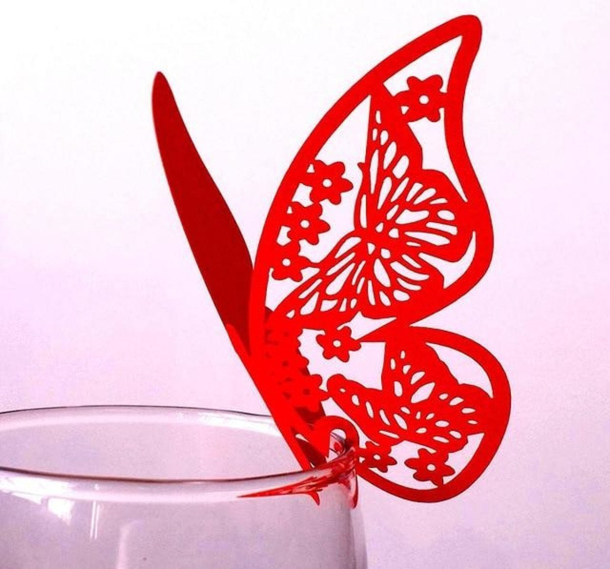 20x Wine Glass Wedding Name Cards for Weddings Butterfly Laser Cut Paper Table Place Card 11cm - Red - Asia Sell