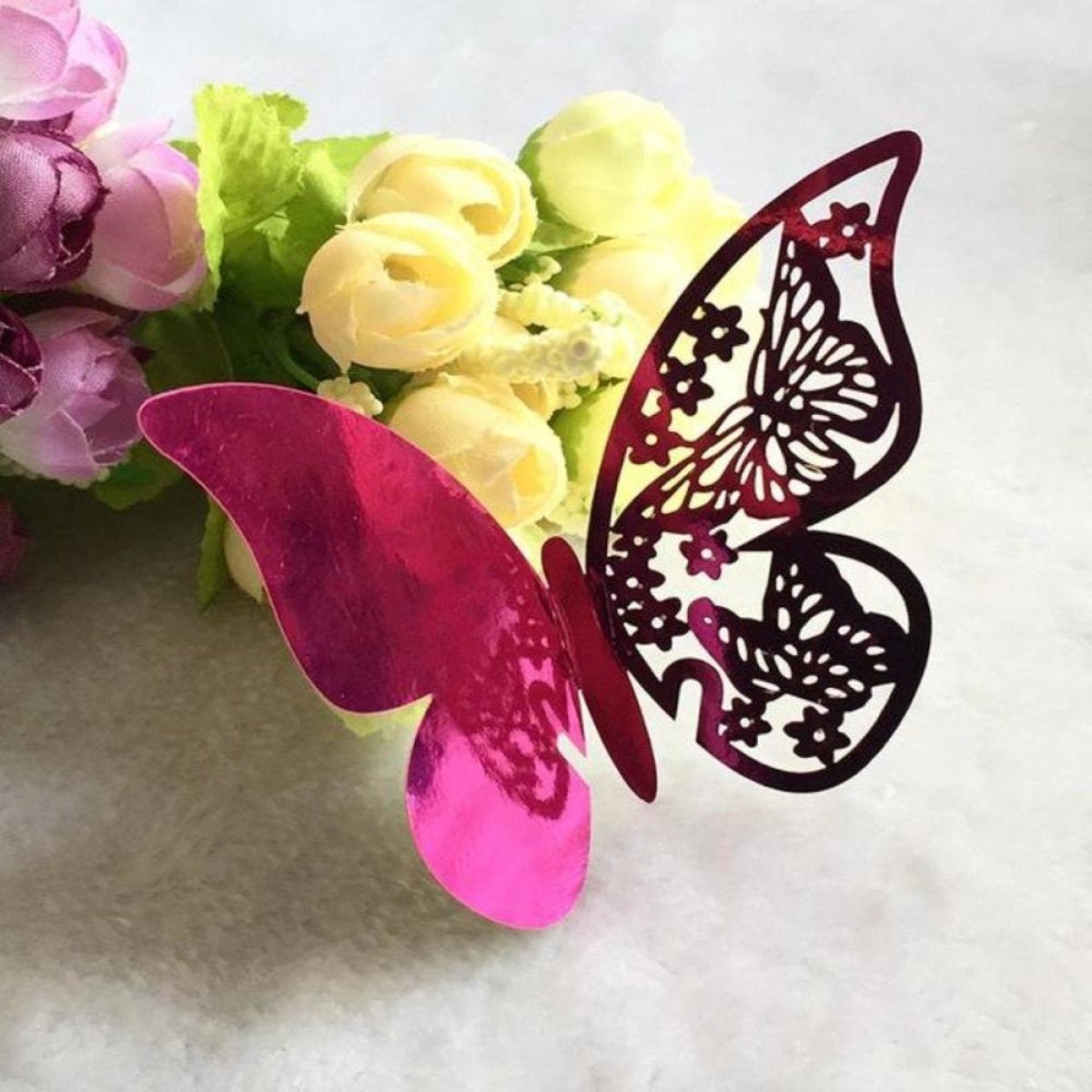 20x Wine Glass Wedding Name Cards for Weddings Butterfly Laser Cut Paper Table Place Card 11cm - Rose Red - Asia Sell